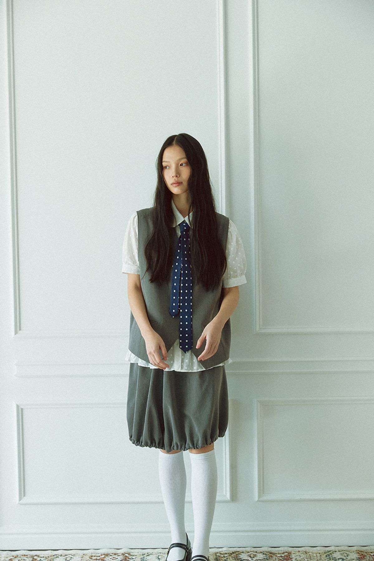 쿠키시(KOOKEESEE) 도트패턴의 슬림 넥타이_네이비
