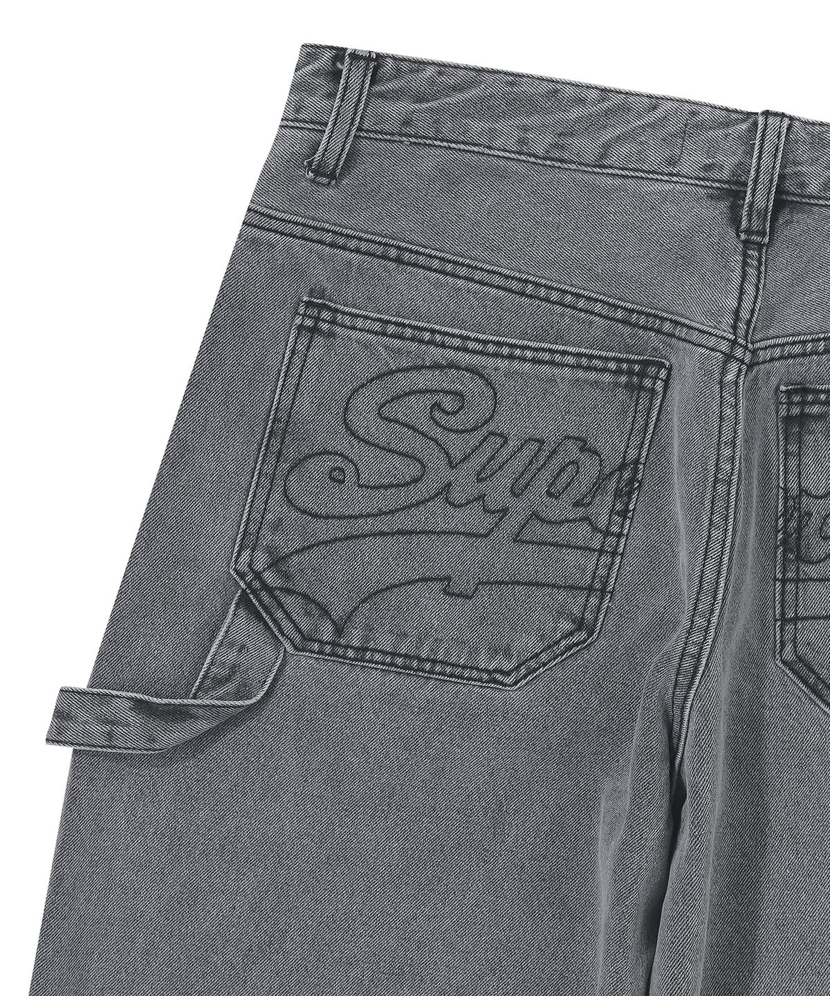 슈퍼드라이(SUPERDRY) 데님 더블니 카펜터 팬츠 그레이