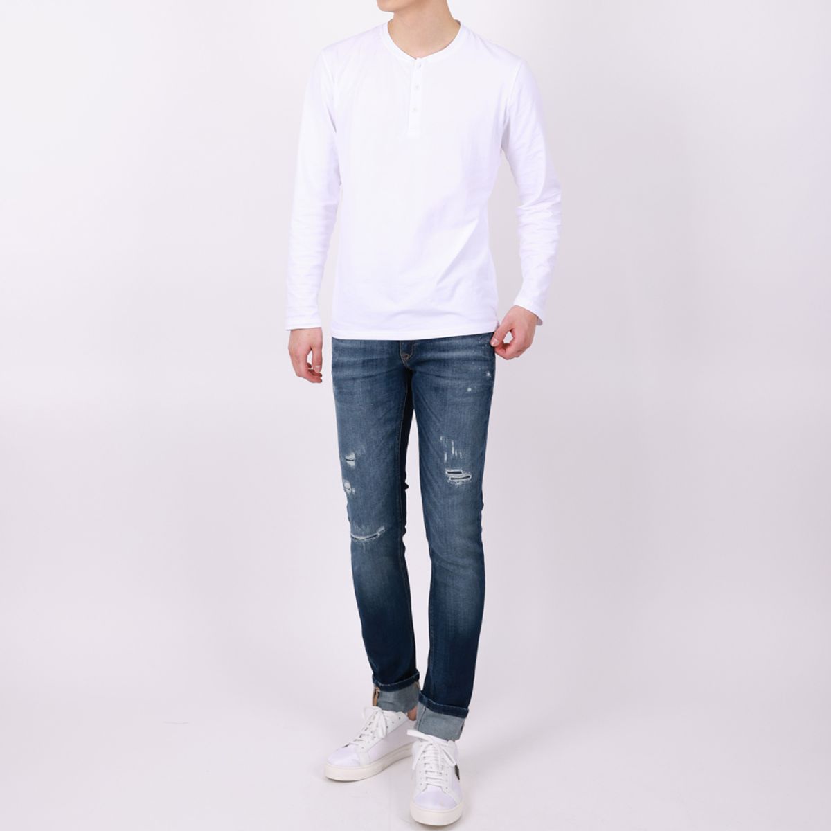 이카룩(IKALOOK) 데일리 헨리넥 무지 긴팔티 TEE173