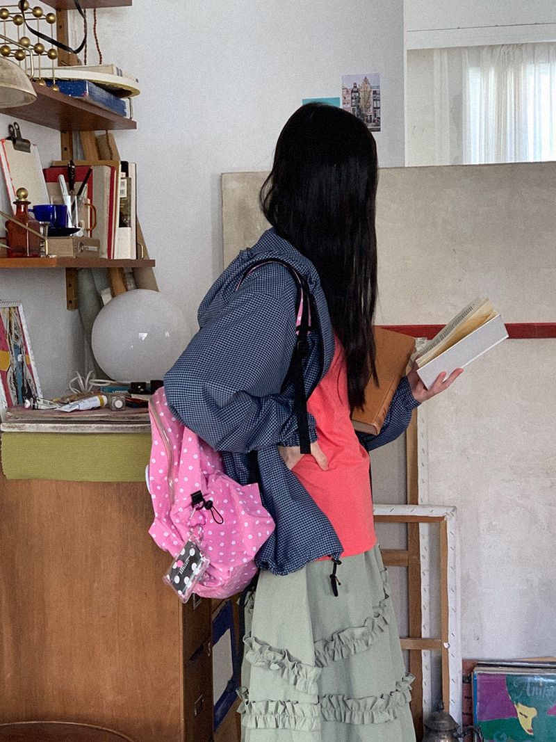 MUSINSA | KOOKEESEE Ann Dot Pattern Cotton Backpack_Pink
