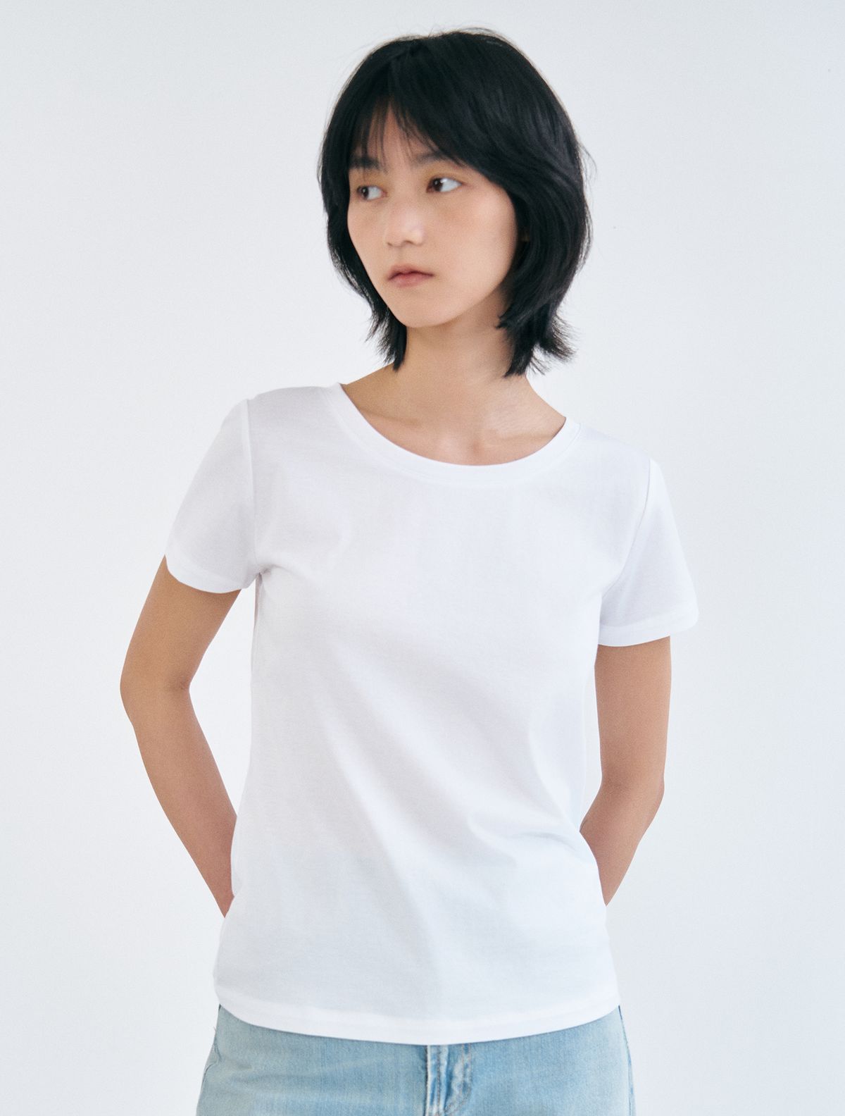 와이잭(YJACK) W_스쿱넥 클래식 & 베이직핏 반소매 티셔츠 (155gsm) KLJT1004