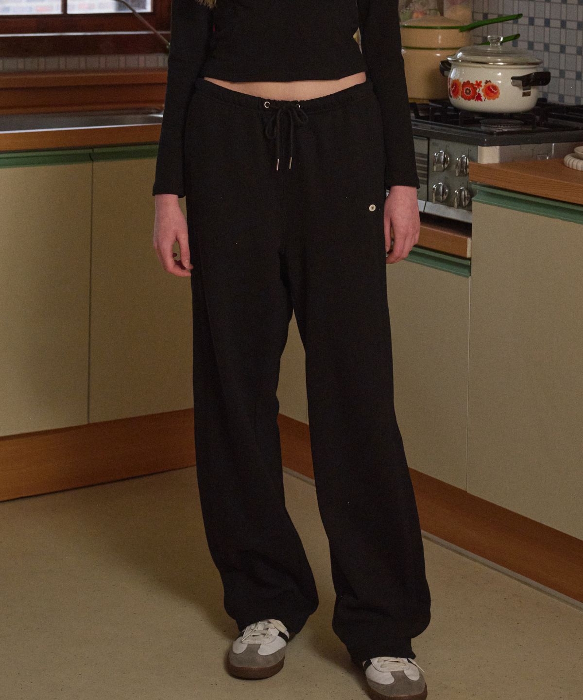 로시로우(LOSSYROW) Needle Stitch Cotton Pants Black