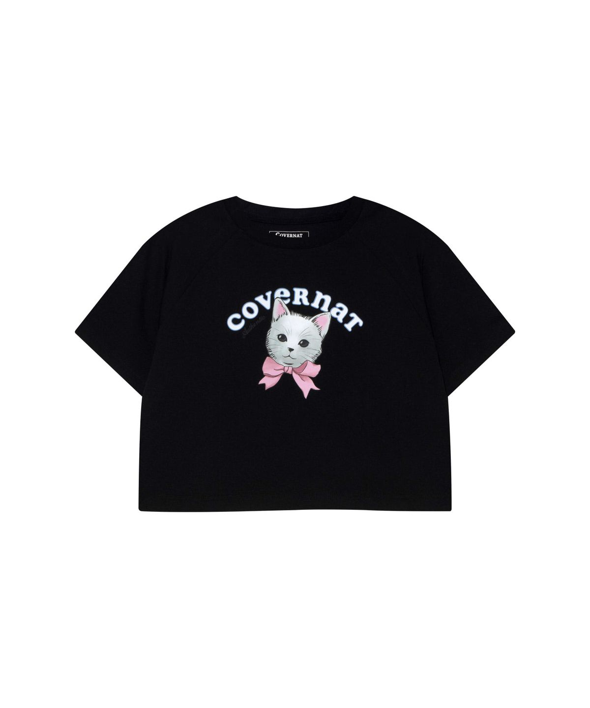 커버낫 키즈(COVERNAT KIDS) 소로나 KITTEN 라글란 배색 크롭티셔츠 블랙 CK2502ST76BK