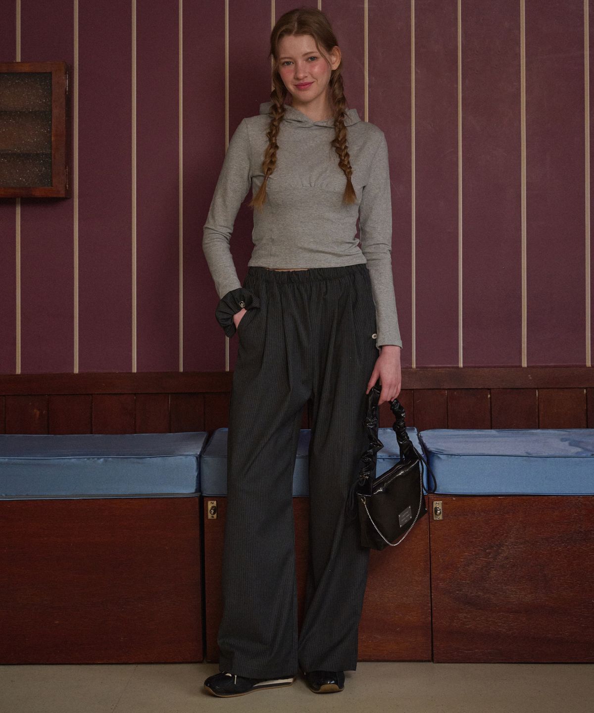 로시로우(LOSSYROW) Corset Shirring Hoodi Gray