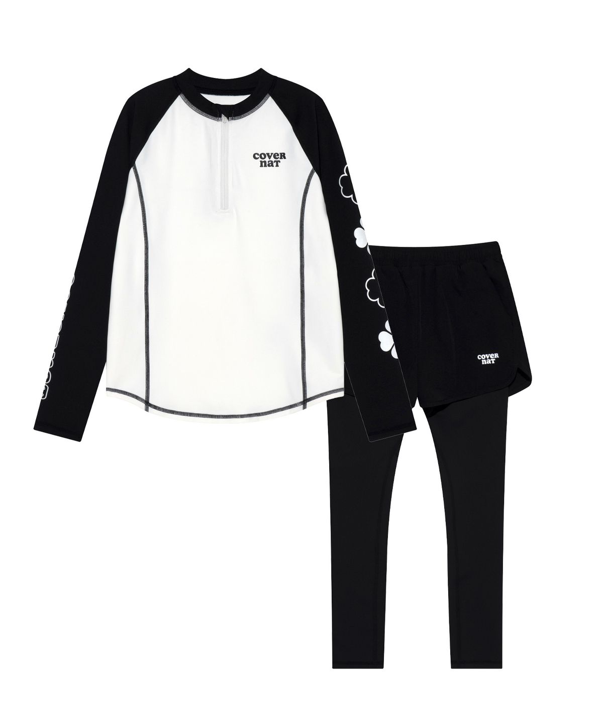 커버낫 키즈(COVERNAT KIDS) 클로버 래쉬가드 반집업 셋업 블랙 CK2502RG88BK