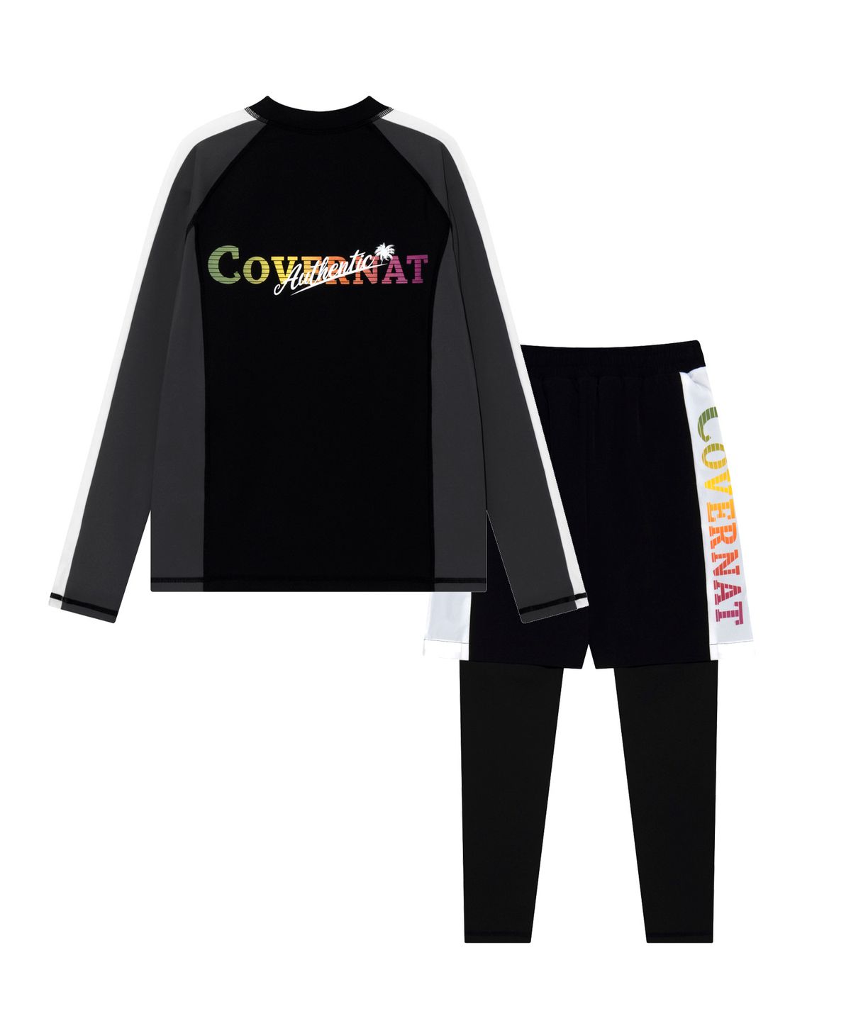 커버낫 키즈(COVERNAT KIDS) 컬러로고 래쉬가드 반집업 셋업 블랙 CK2502RG57BK