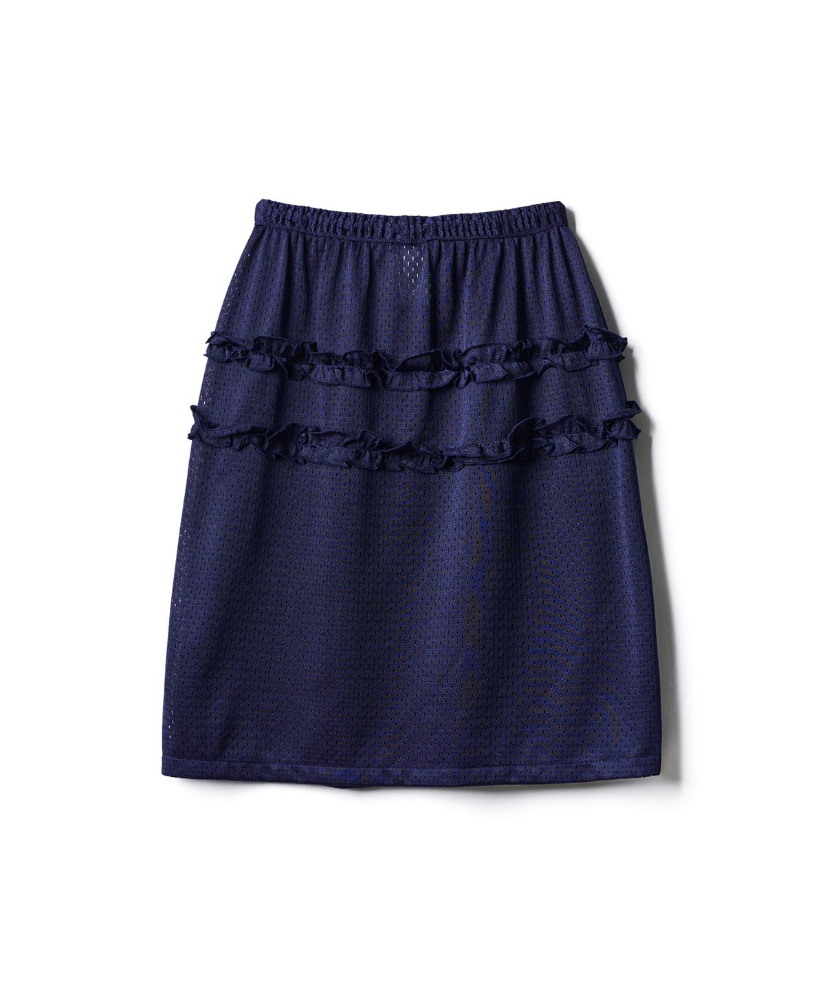 포에브(POEV) Mesh Frill Midi Skirt - Navy