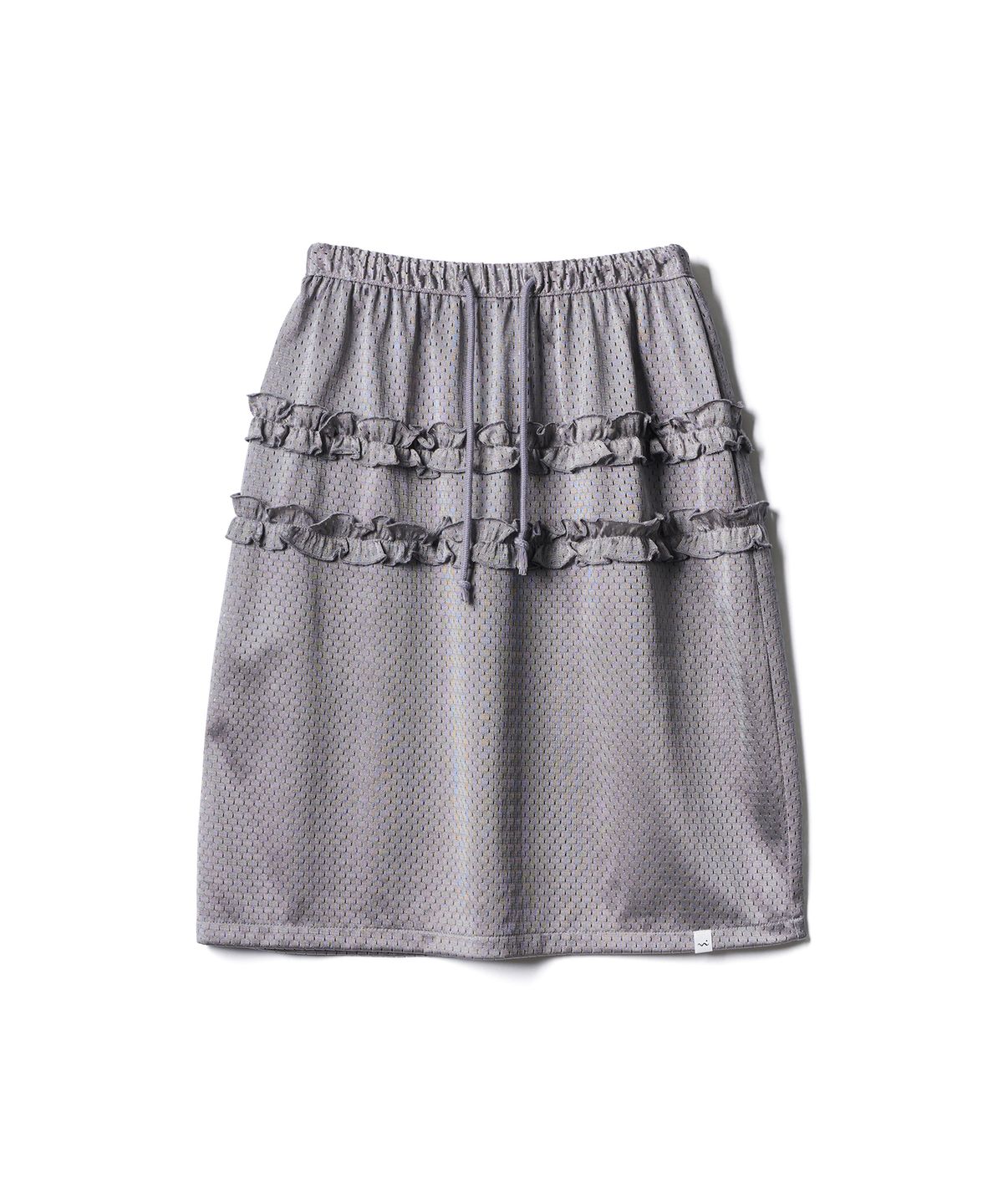 포에브(POEV) Mesh Frill Midi Skirt - Silver