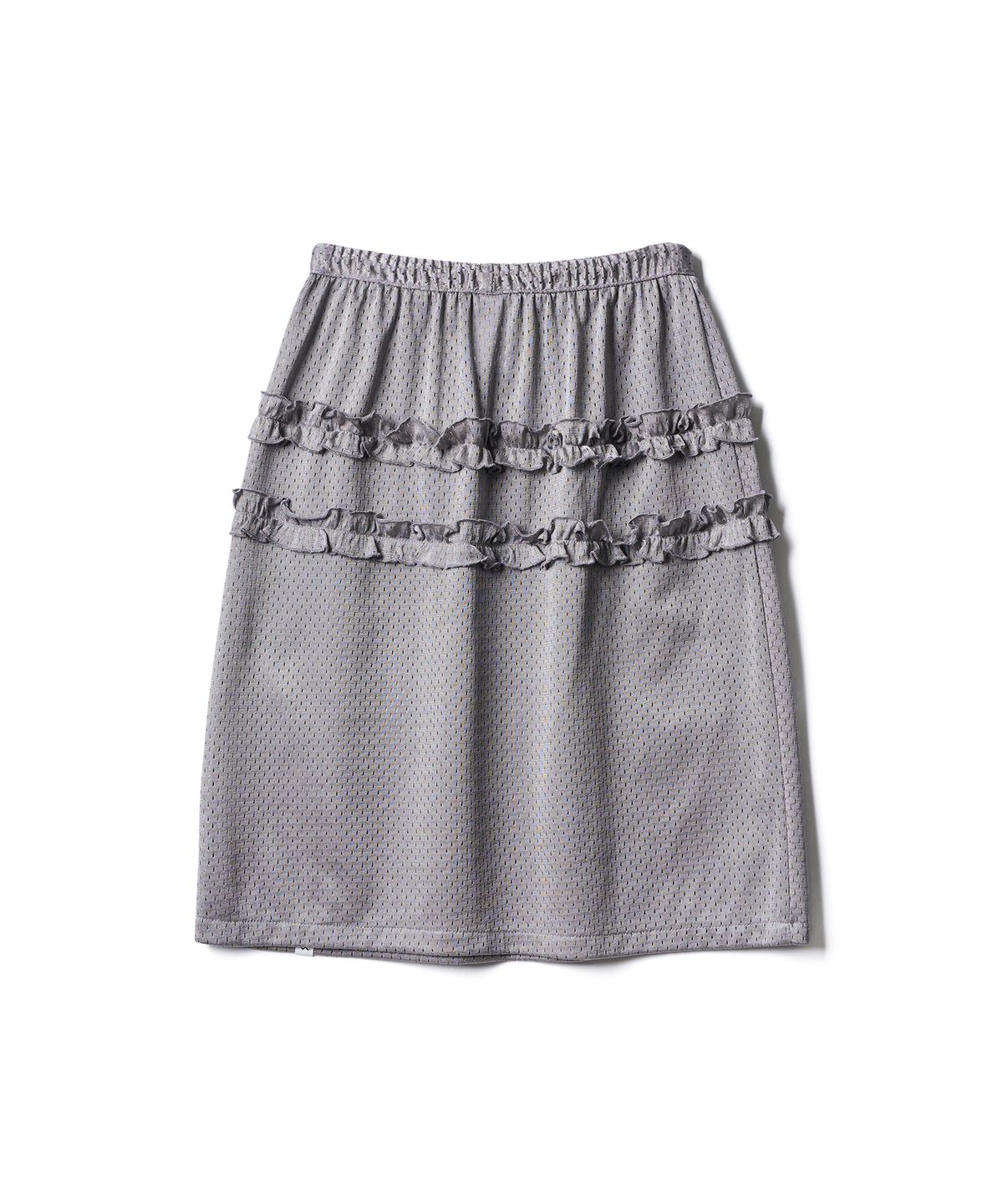 포에브(POEV) Mesh Frill Midi Skirt - Silver