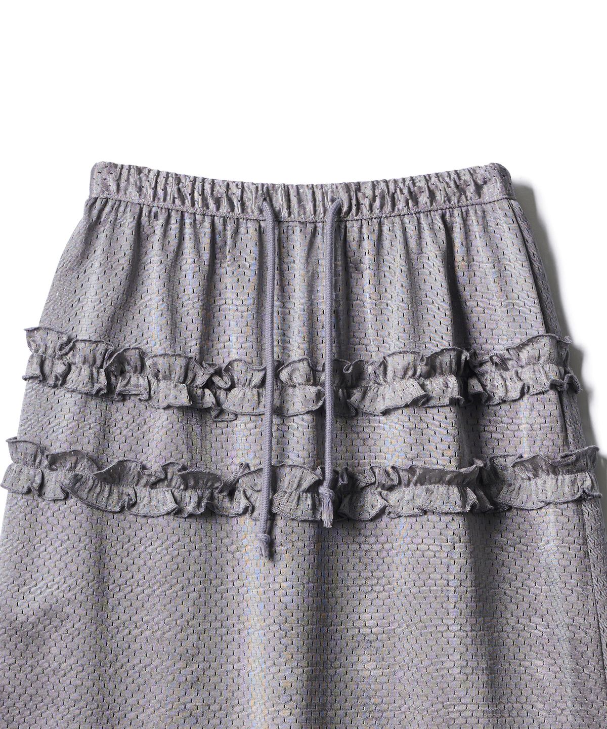 포에브(POEV) Mesh Frill Midi Skirt - Silver