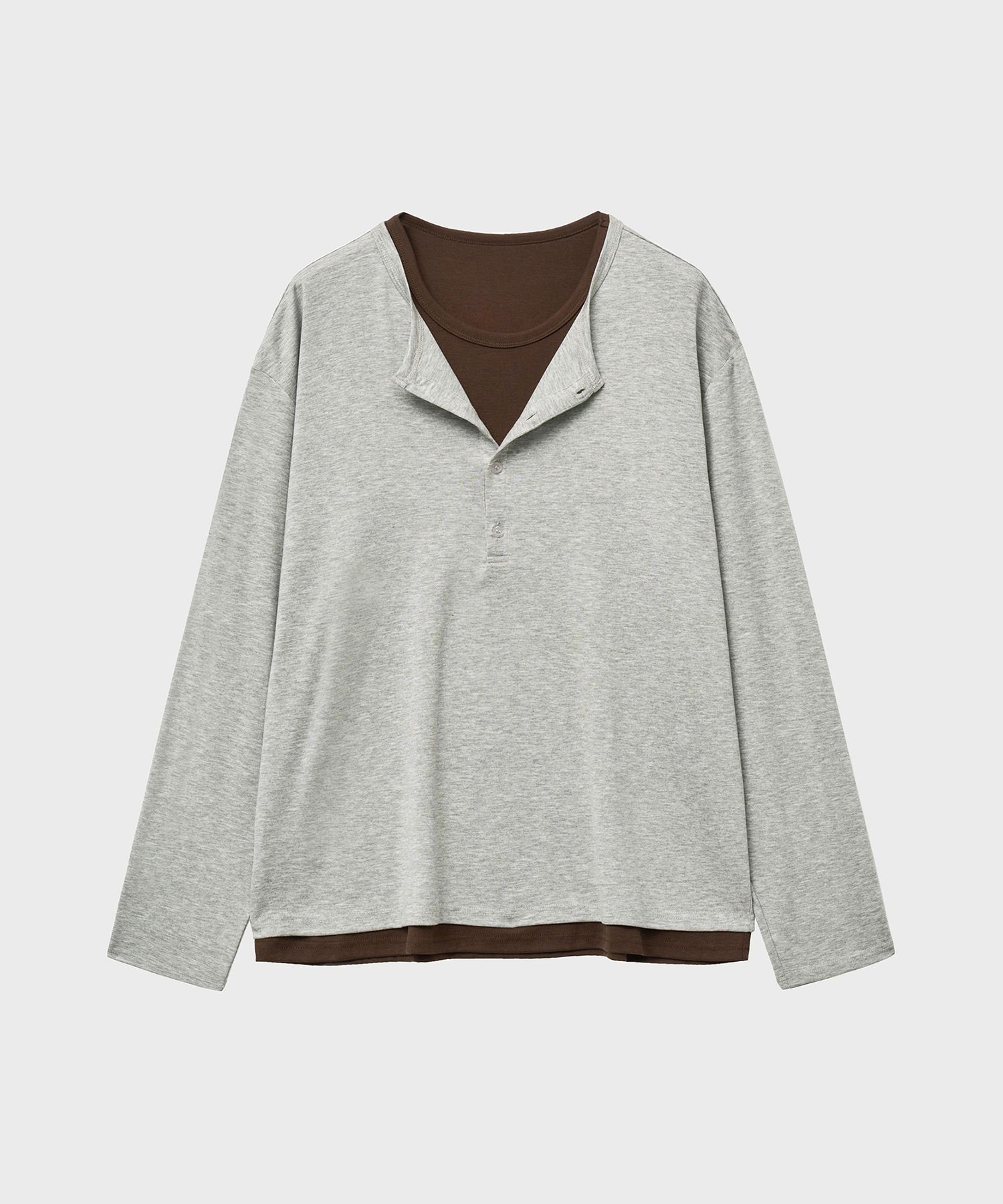 NOIRER ■ Layered Henley Neck Long Sleeve T-Shirt MUSINSA | NOIRER Layered Henley Neck Long Sleeve T-Shirt