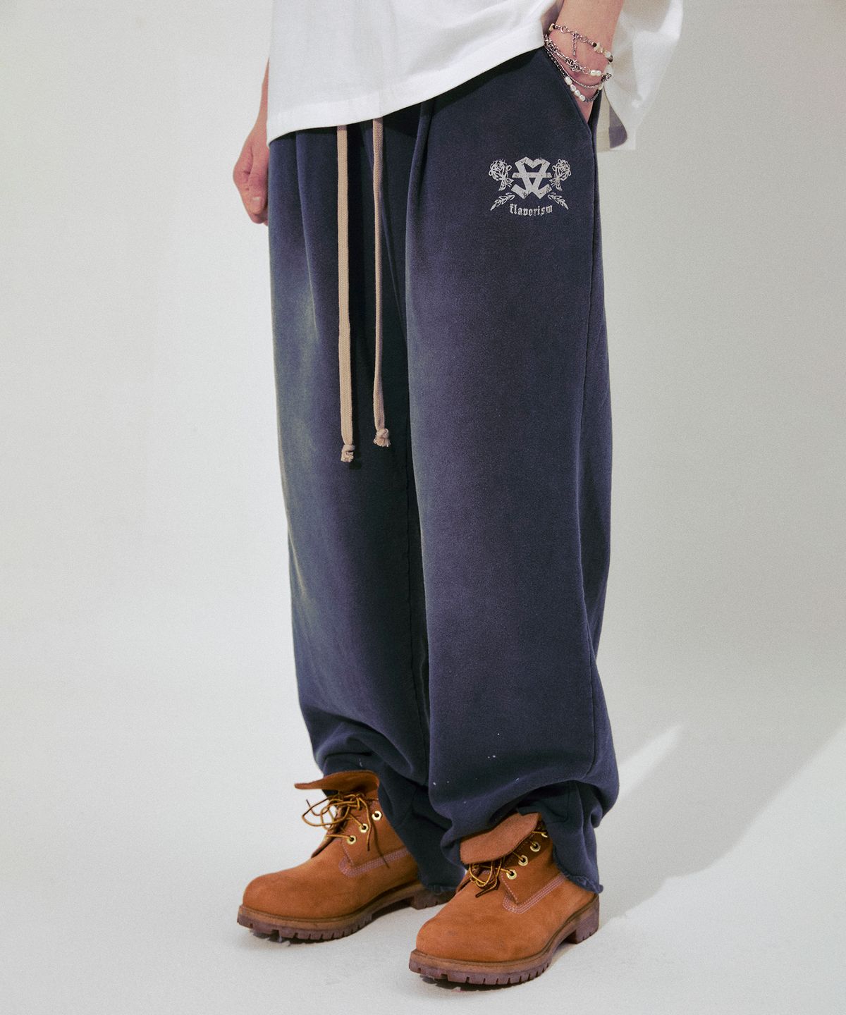 플레이버리즘(FLAVORISM) VTG Washed One Tuck Wide Sweat Pants (Faded Navy)