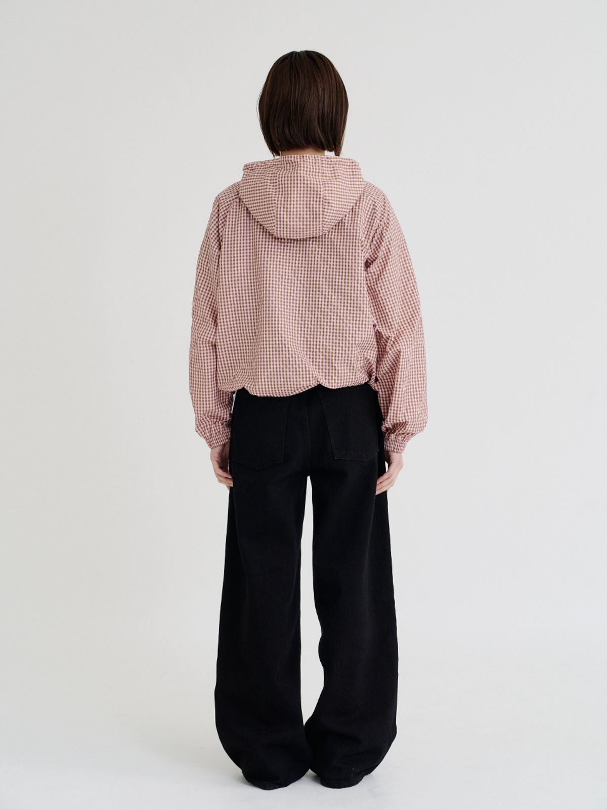 레피어(REPPIER) Check Hooded Windbreaker (Pink Brown)