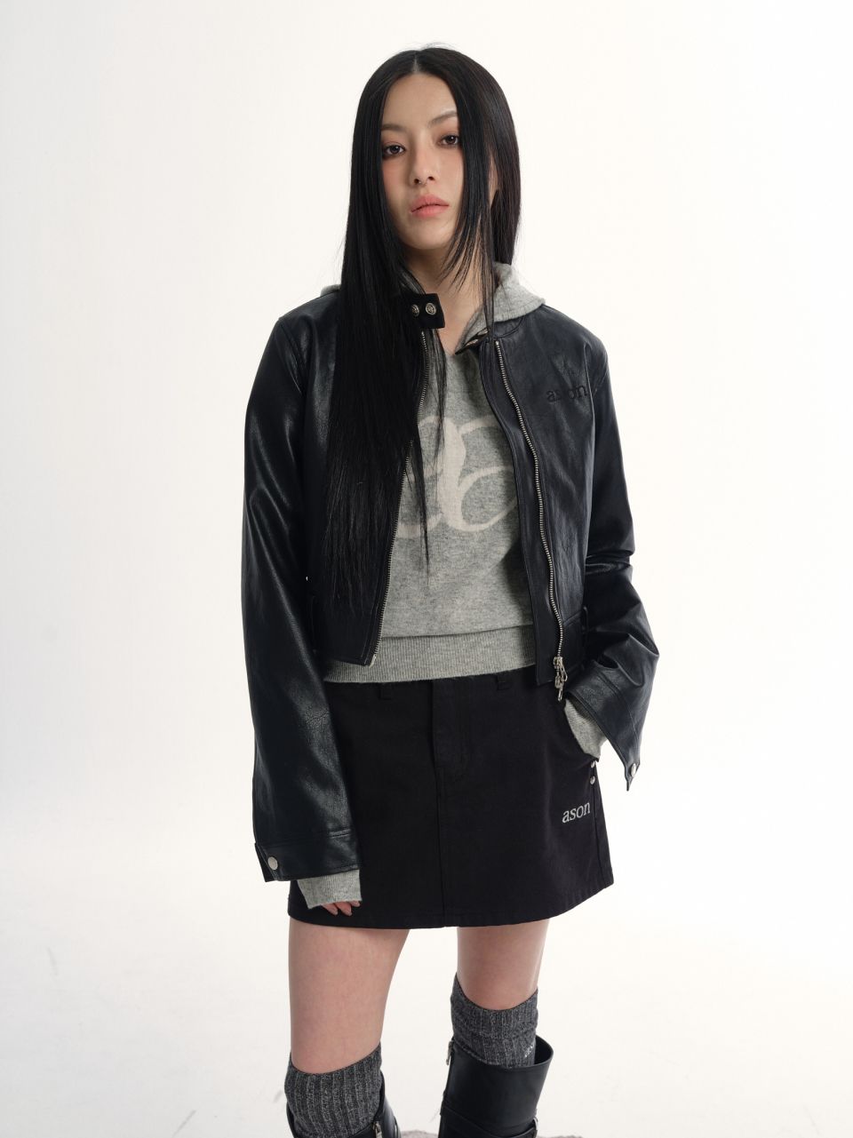 ason slim leather jacket 韓国　レザージャケット　黒 MUSINSA公式 | ASON SLIM LEATHER JACKET