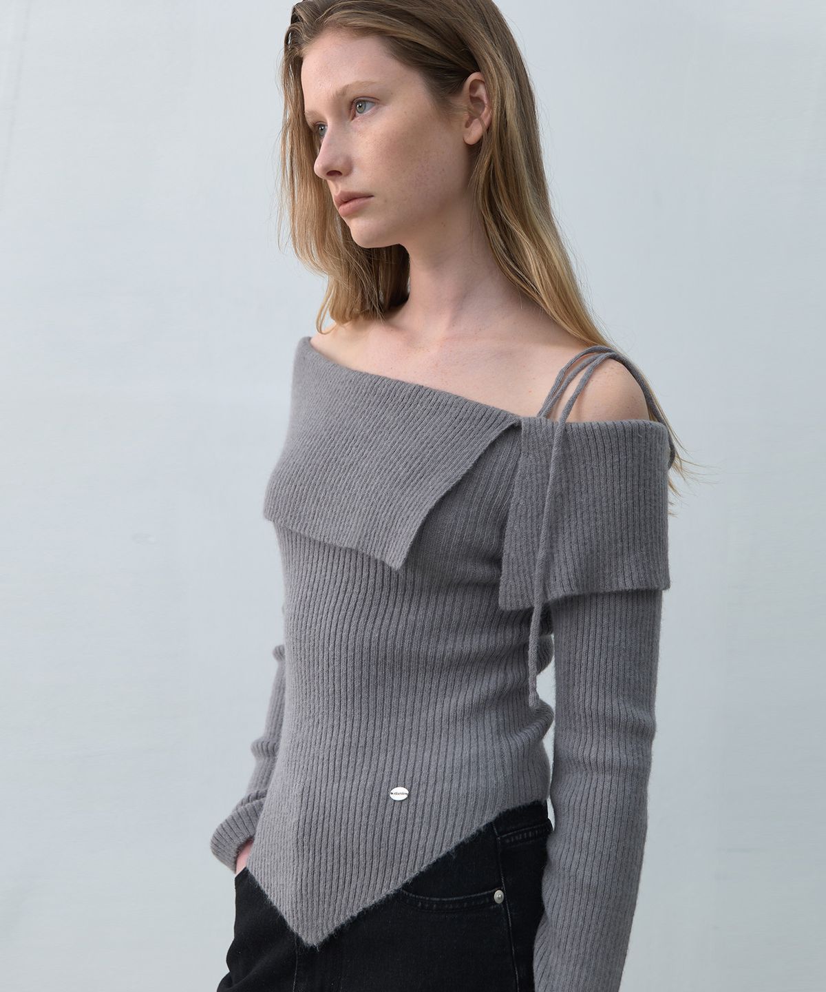 로라로라(ROLAROLA) MOHAIR WOOL BLENDED OFF SHOULDER KNIT GRAY