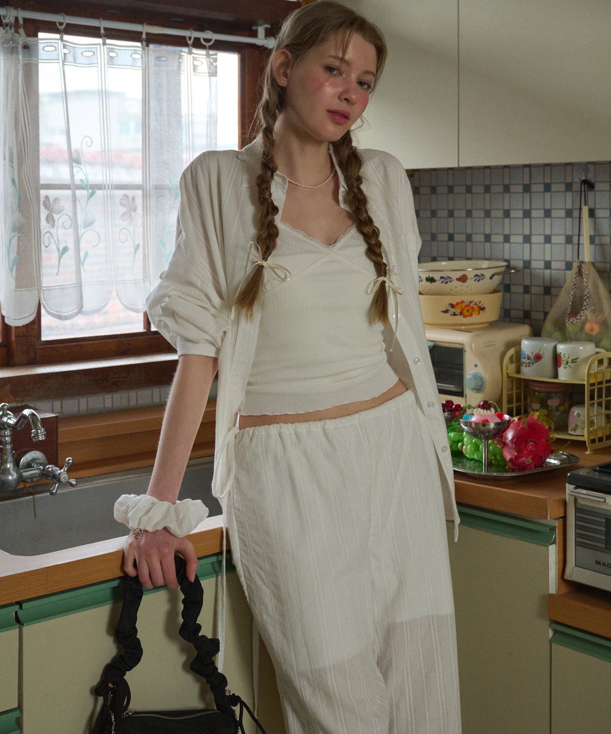 로시로우(LOSSYROW) Rope-Wide Cotton Pants White