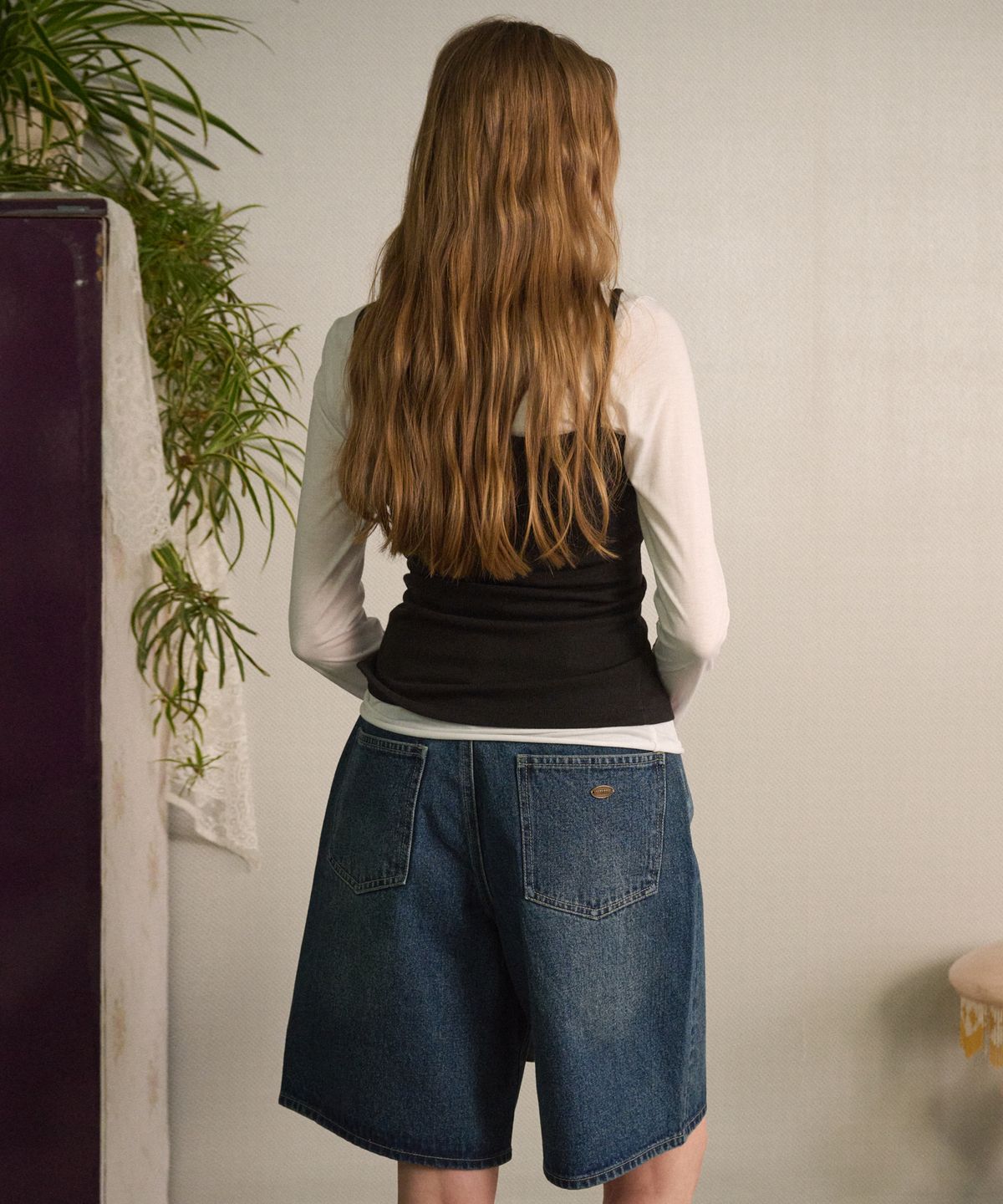 로시로우(LOSSYROW) Bermuda Wide Denim Shorts Dark blue
