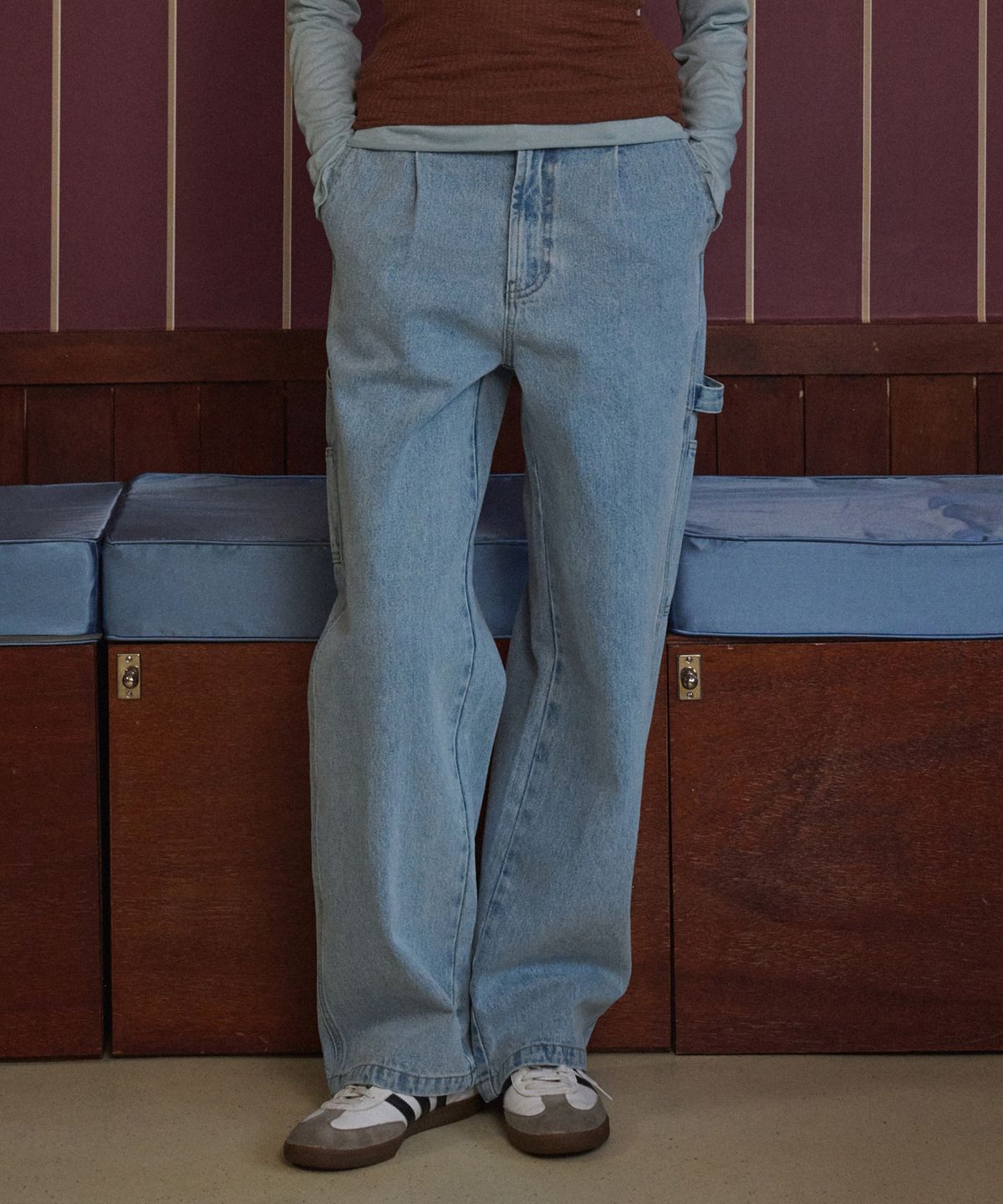 로시로우(LOSSYROW) Carpenter Wide Denim Pants Light blue