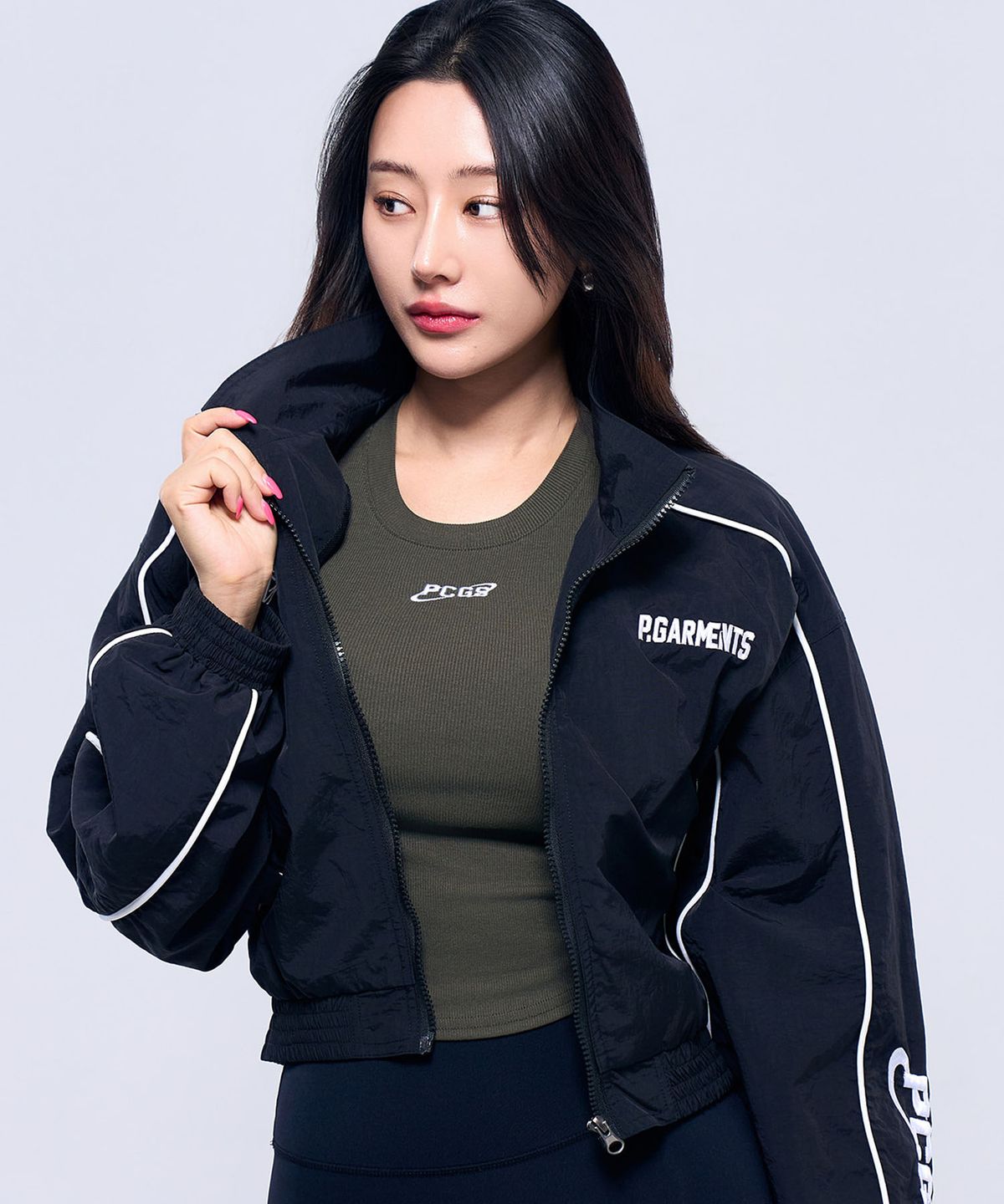피지컬가먼츠(PHYSICAL GARMENTS) P5035 우먼 파이핑 윈드브레이커 크롭자켓 [블랙]