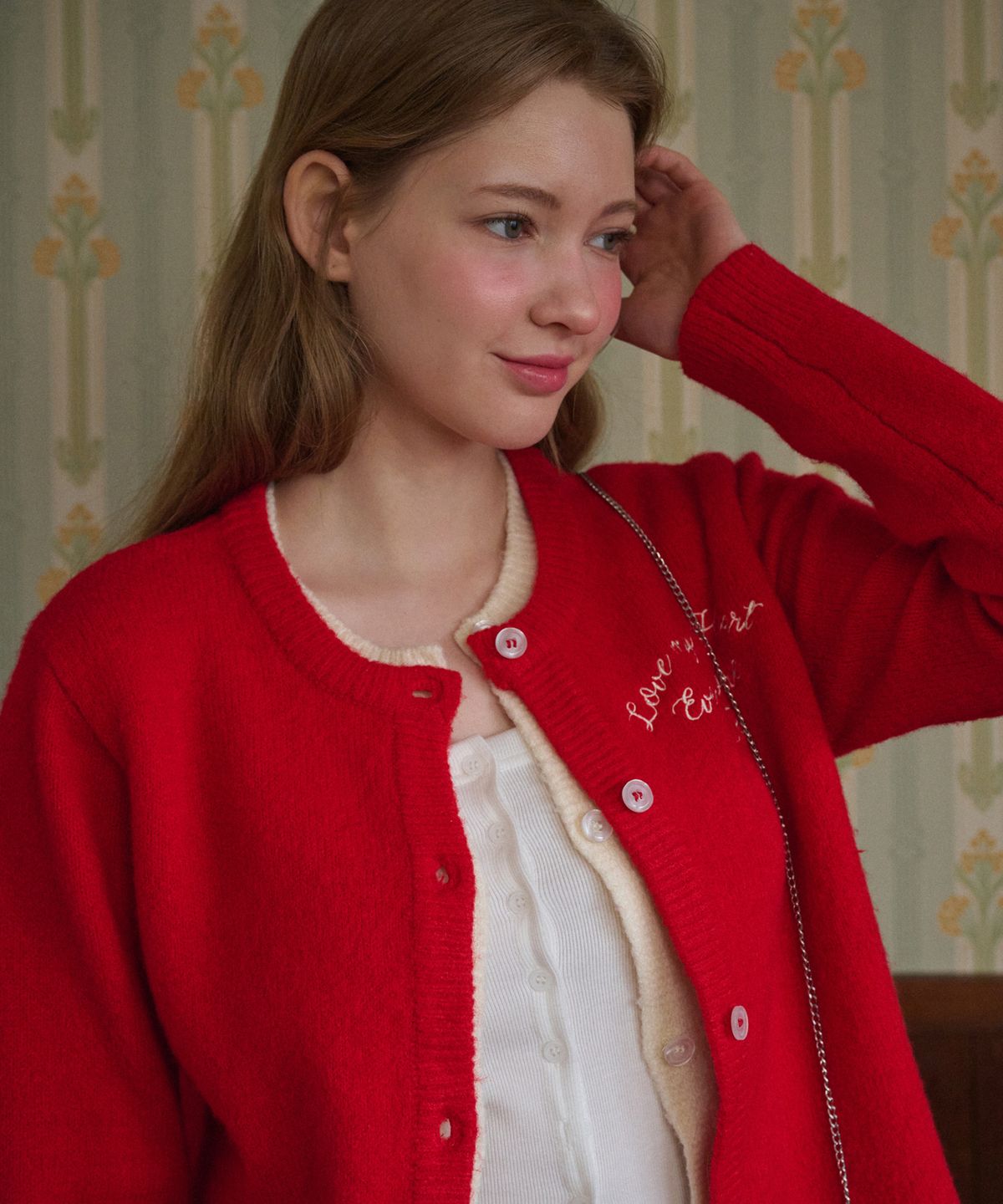로시로우(LOSSYROW) L&R Stitch Double Cardigan Red