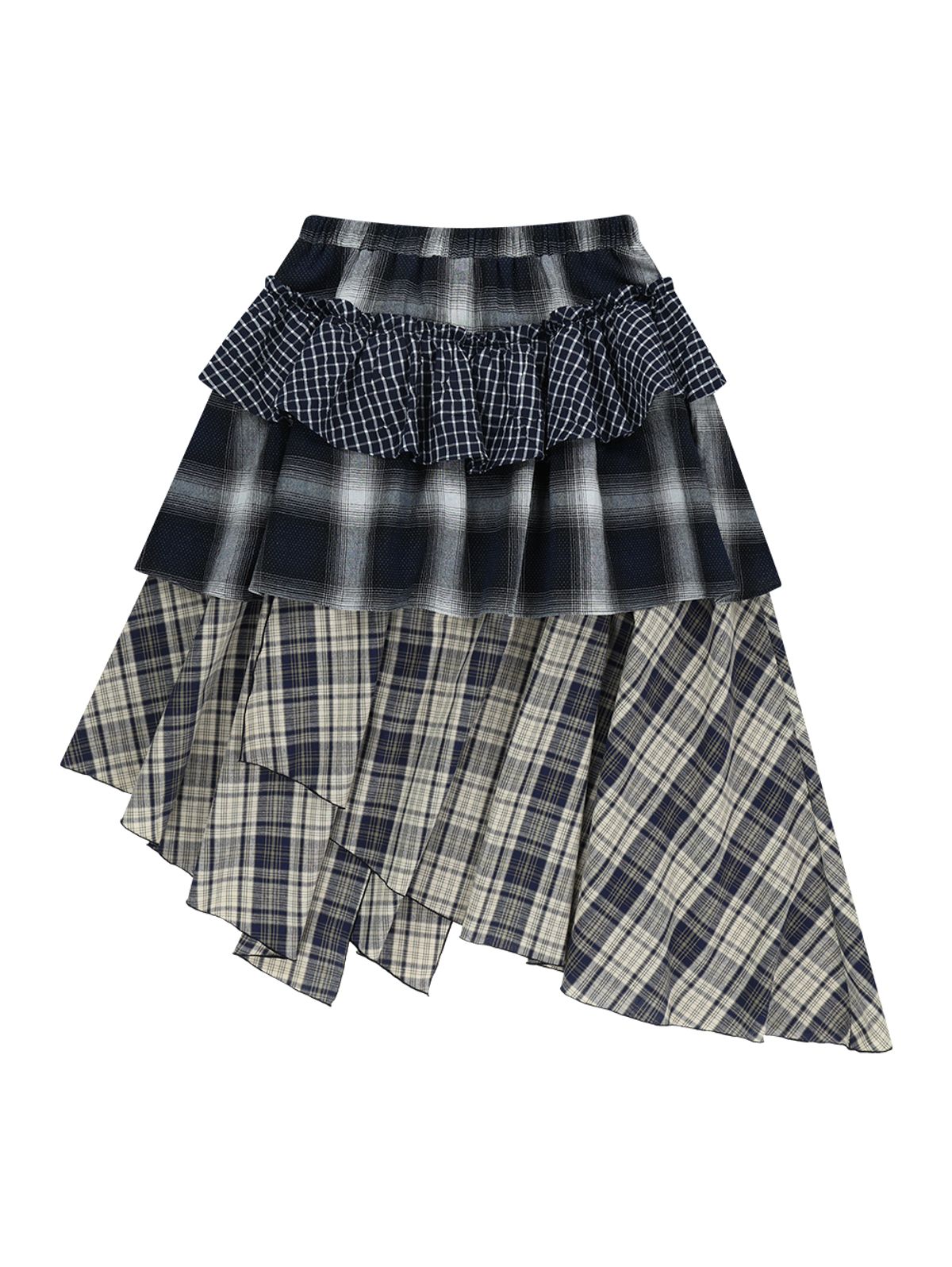 뚜오미오(TUOMIO) MIXED TIERED SKIRT [CHECK]