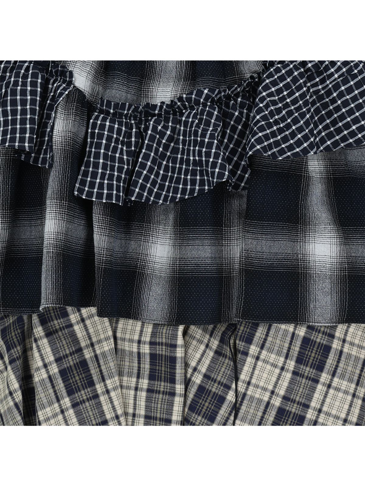 뚜오미오(TUOMIO) MIXED TIERED SKIRT [CHECK]