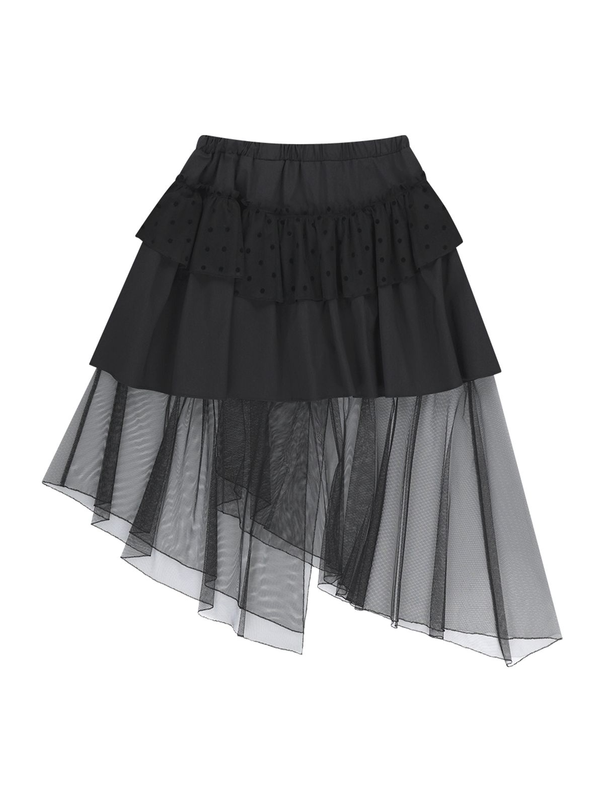 뚜오미오(TUOMIO) MIXED TIERED SKIRT [BLACK]