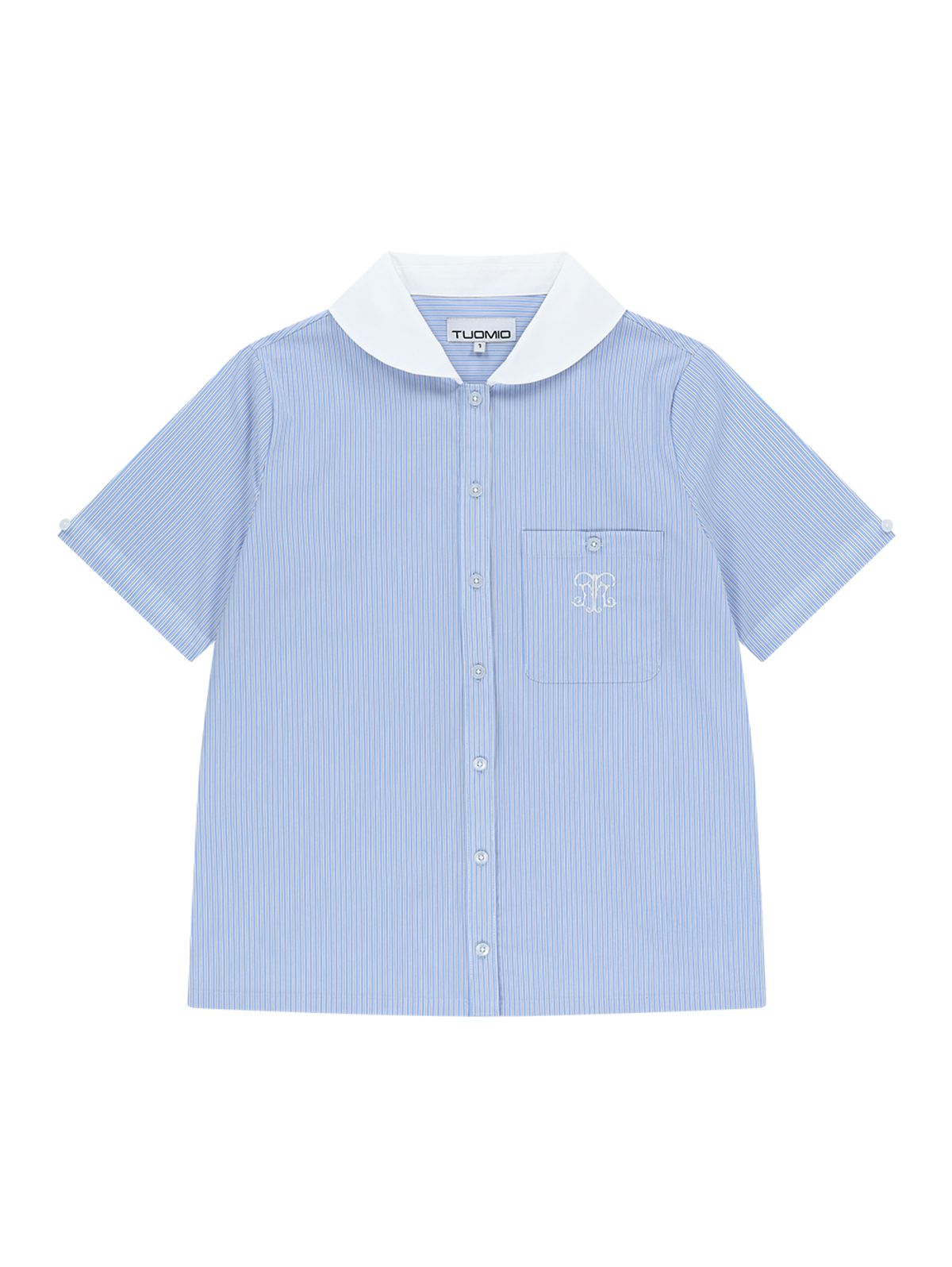 뚜오미오(TUOMIO) ROUND COLLAR EMBLEM SHIRT [BABY BLUE]