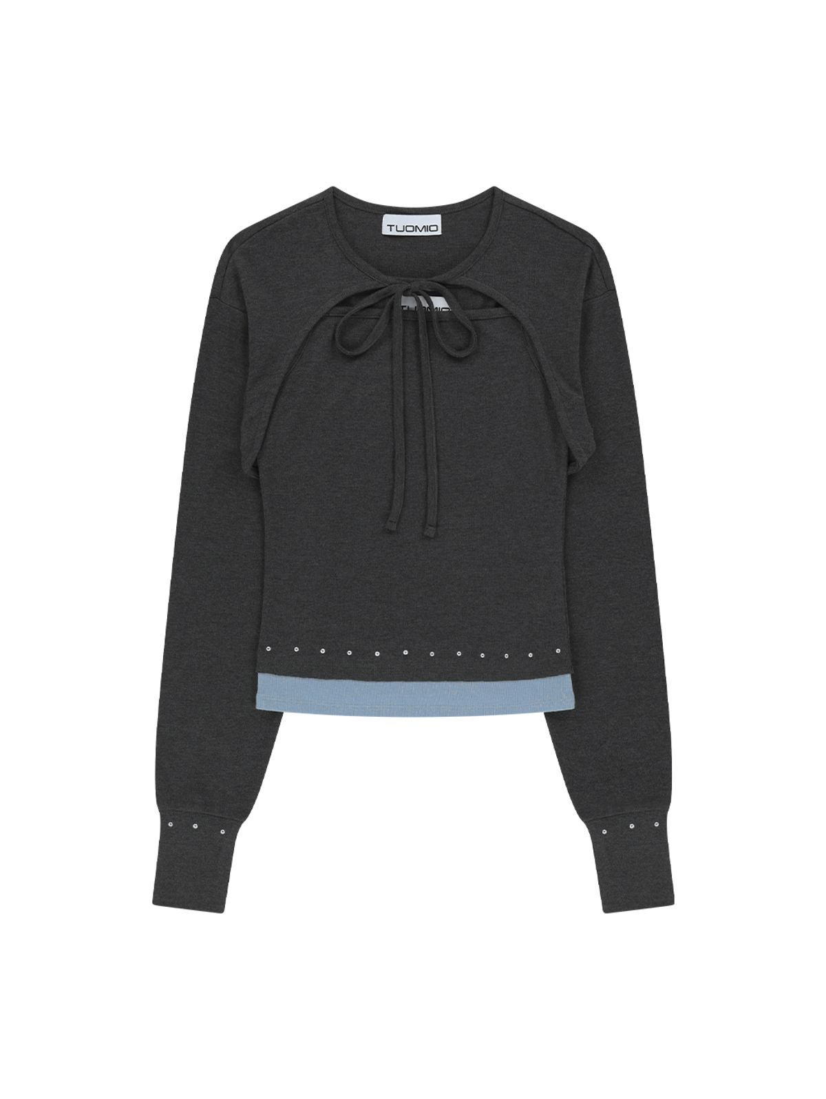 뚜오미오(TUOMIO) TWO TONE CARDI SET  [CHARCOAL]