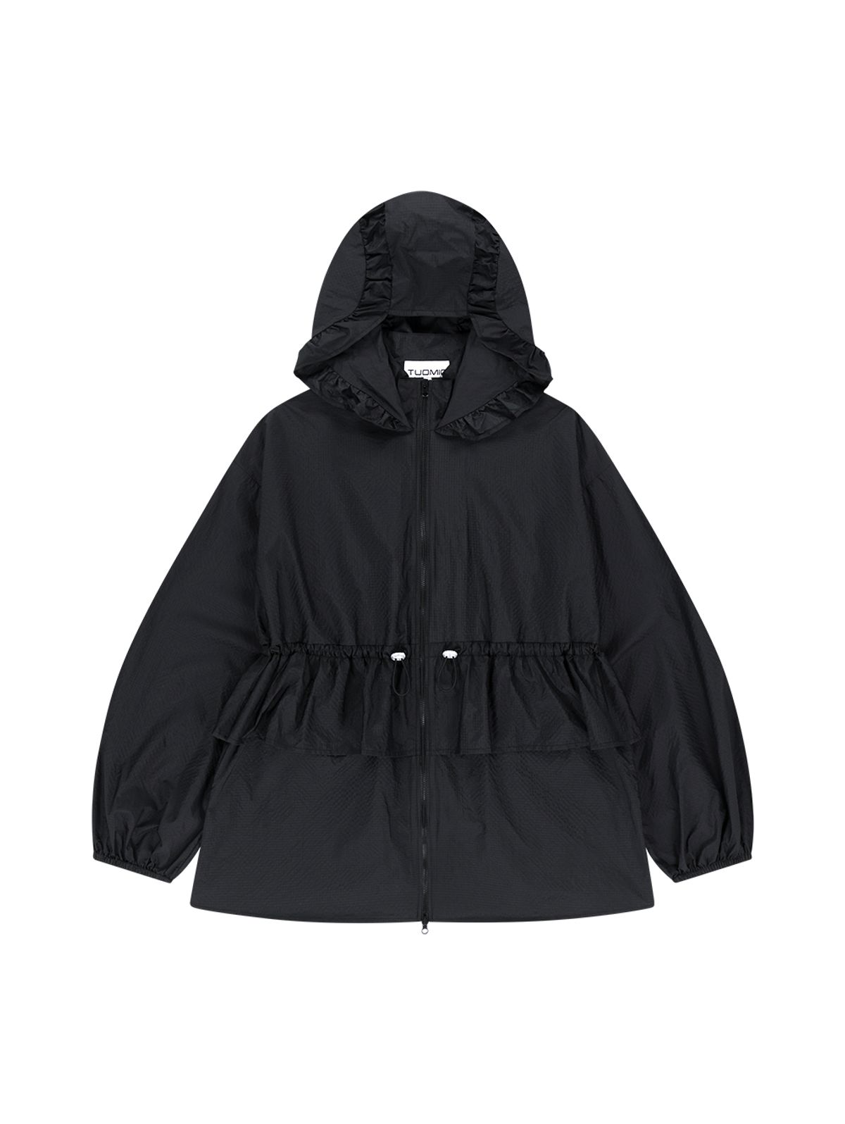 뚜오미오(TUOMIO) FRILL LAYERED HOOD JACKET [BLACK]