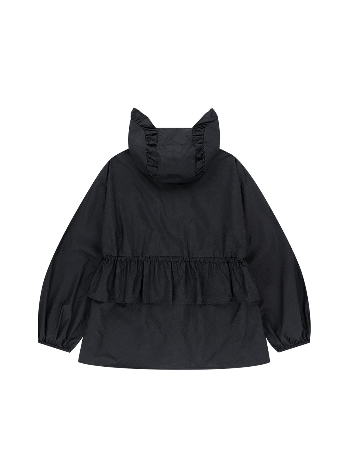 뚜오미오(TUOMIO) FRILL LAYERED HOOD JACKET [BLACK]