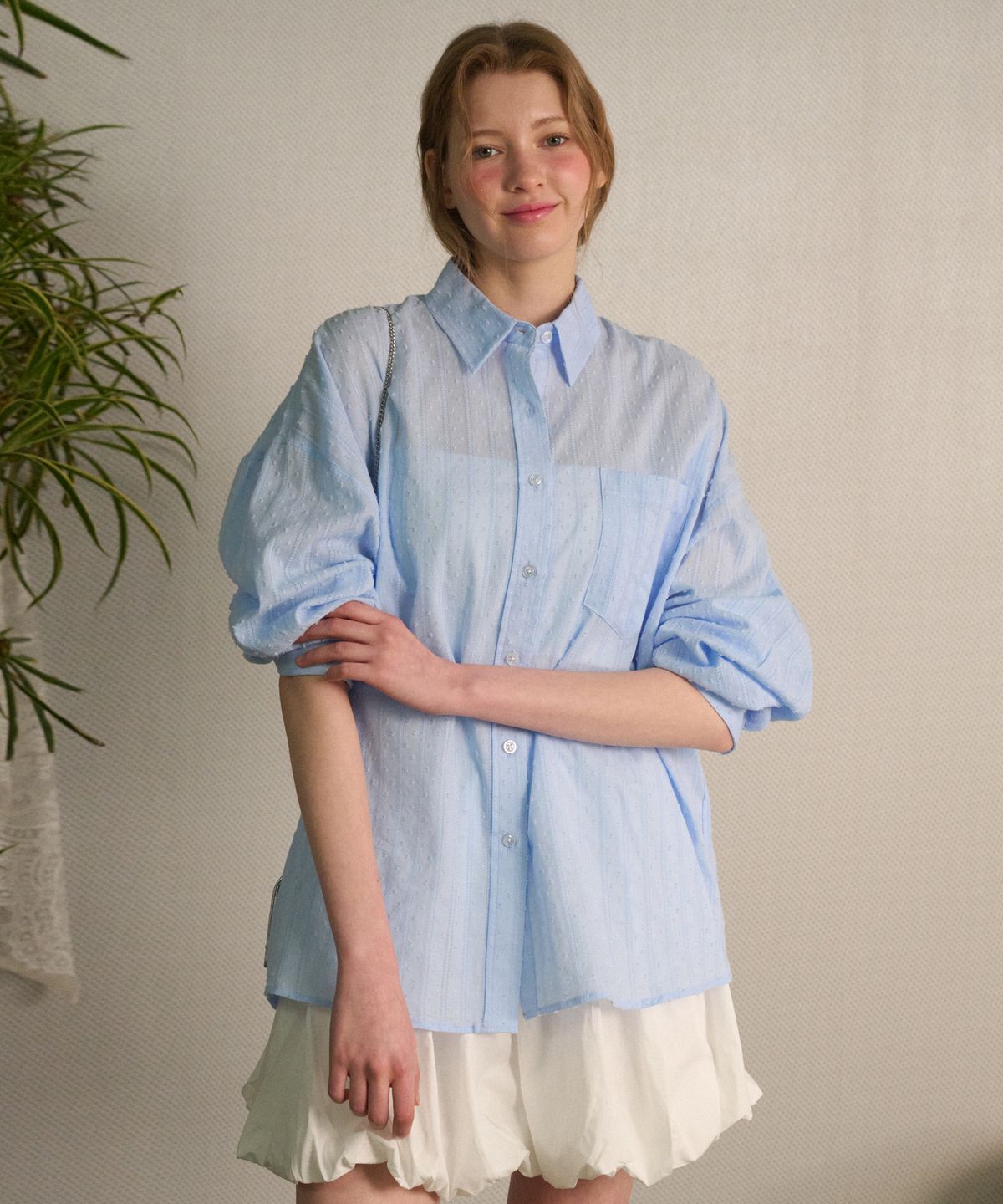 로시로우(LOSSYROW) Jasmine Cotton Wide Shirt Blue
