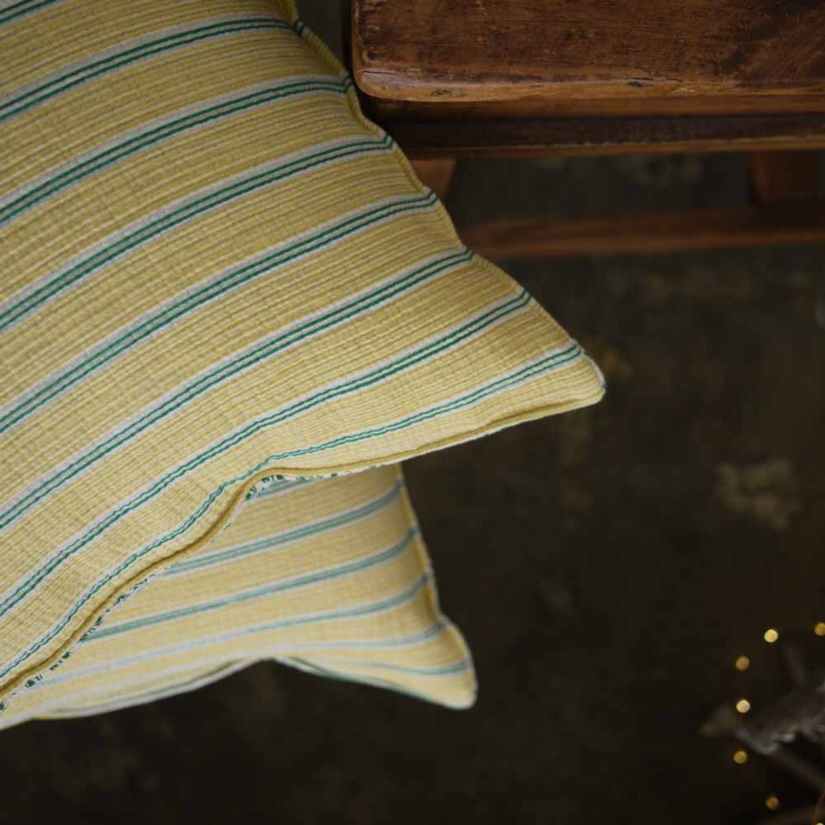 봄봄패브릭스(BOMBOM FABRICS) tripple cotton pillow case (green plant + yellow stripe)