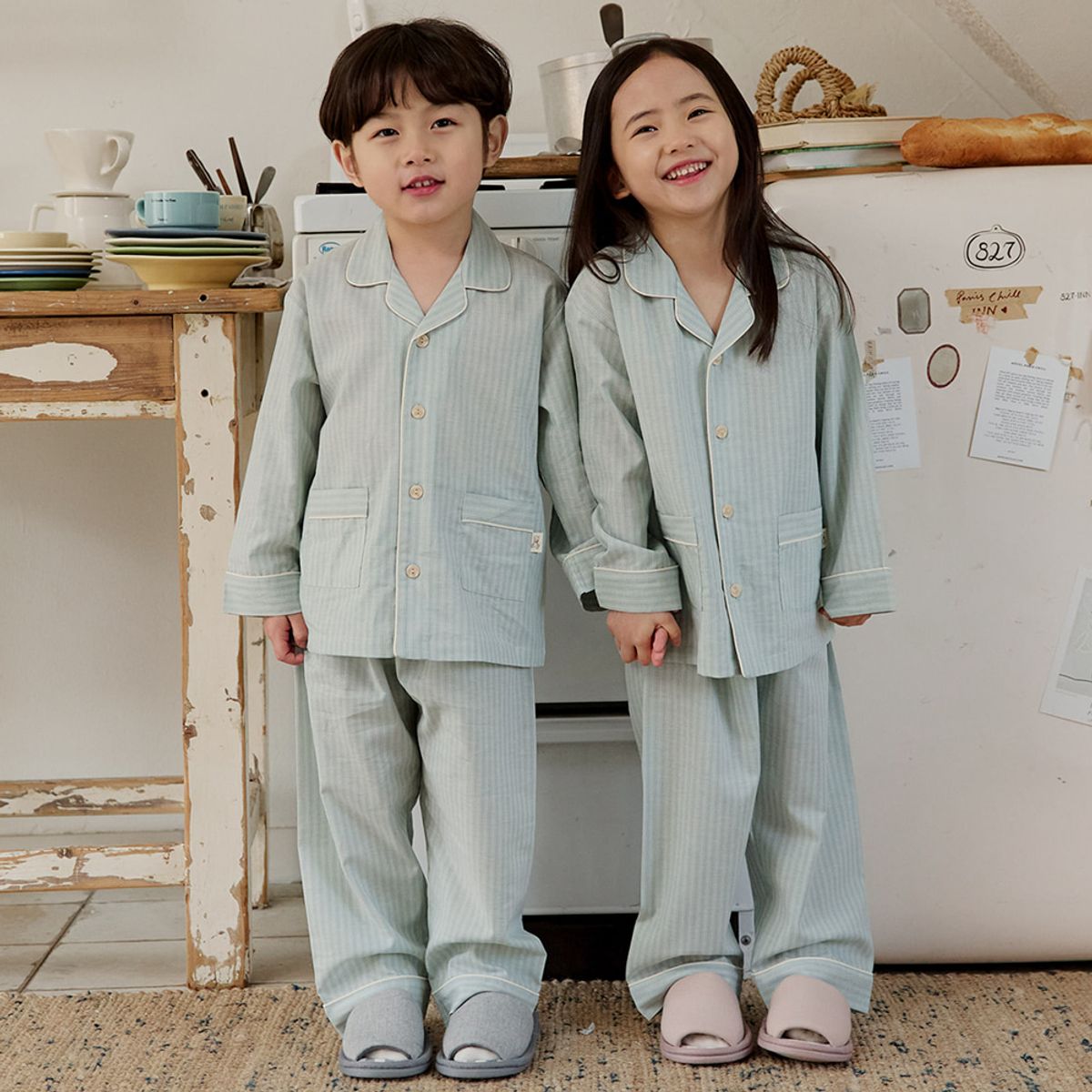 찌니야(JJNIYA) 베인 40수 순면 공용 아동잠옷 긴팔상하세트