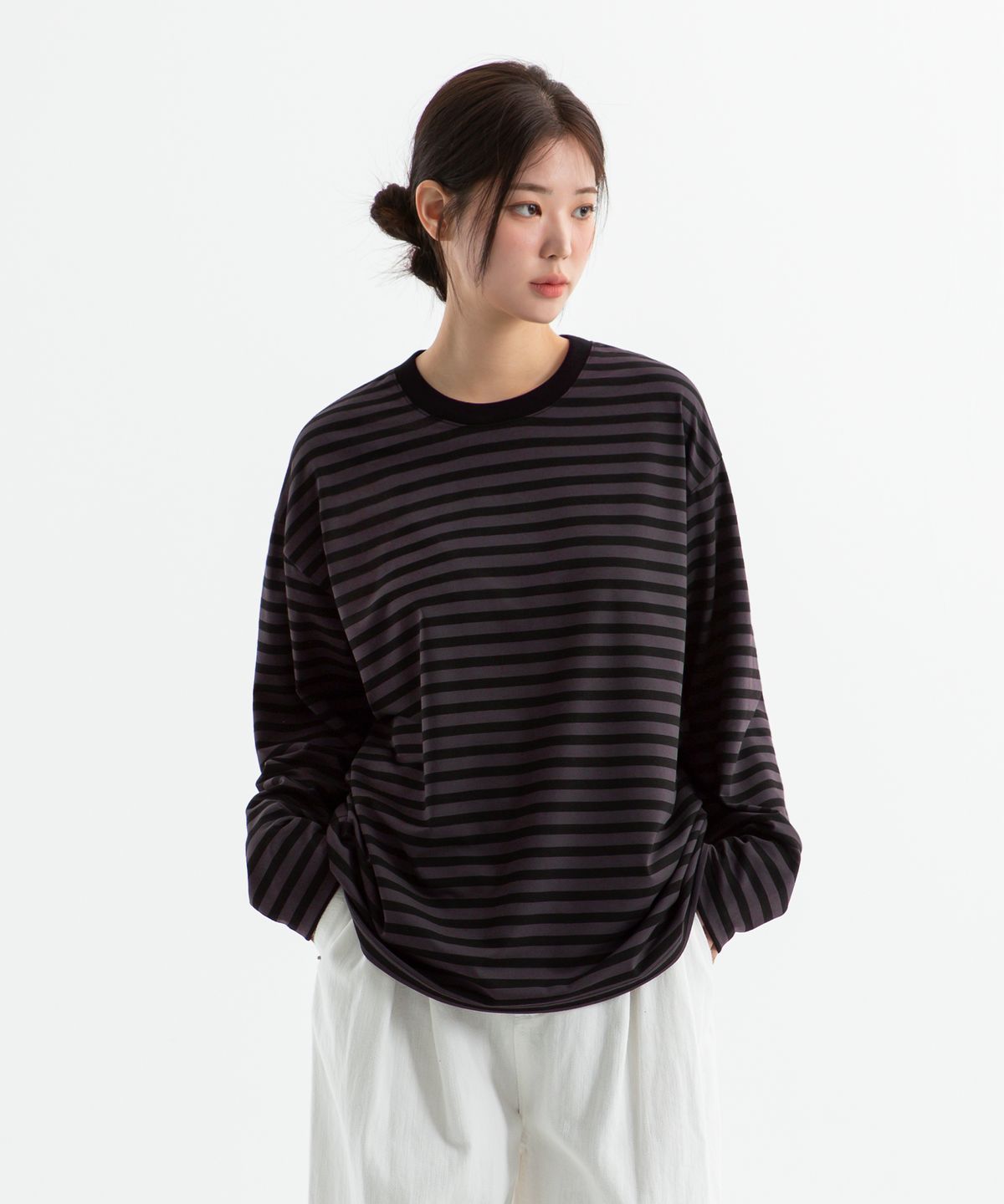 브렌슨(BRENSON) 오버핏 1:1 스트라이프 긴팔티 ( 5Color )