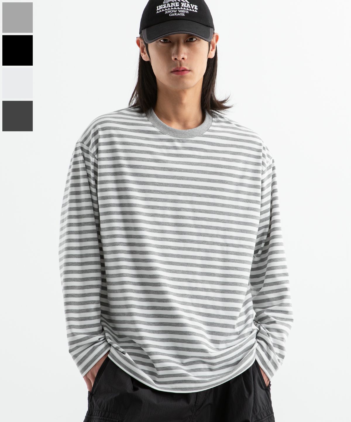 브렌슨(BRENSON) 오버핏 1:1 스트라이프 긴팔티 ( 5Color )