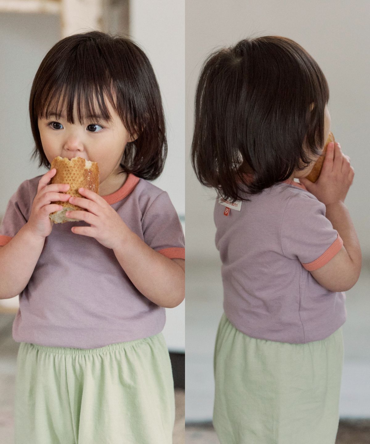 두두앤솜(DOUDOUNSOMN) 봄 수피마 컬러 배색 반팔 실내복 - 라벤더팜
