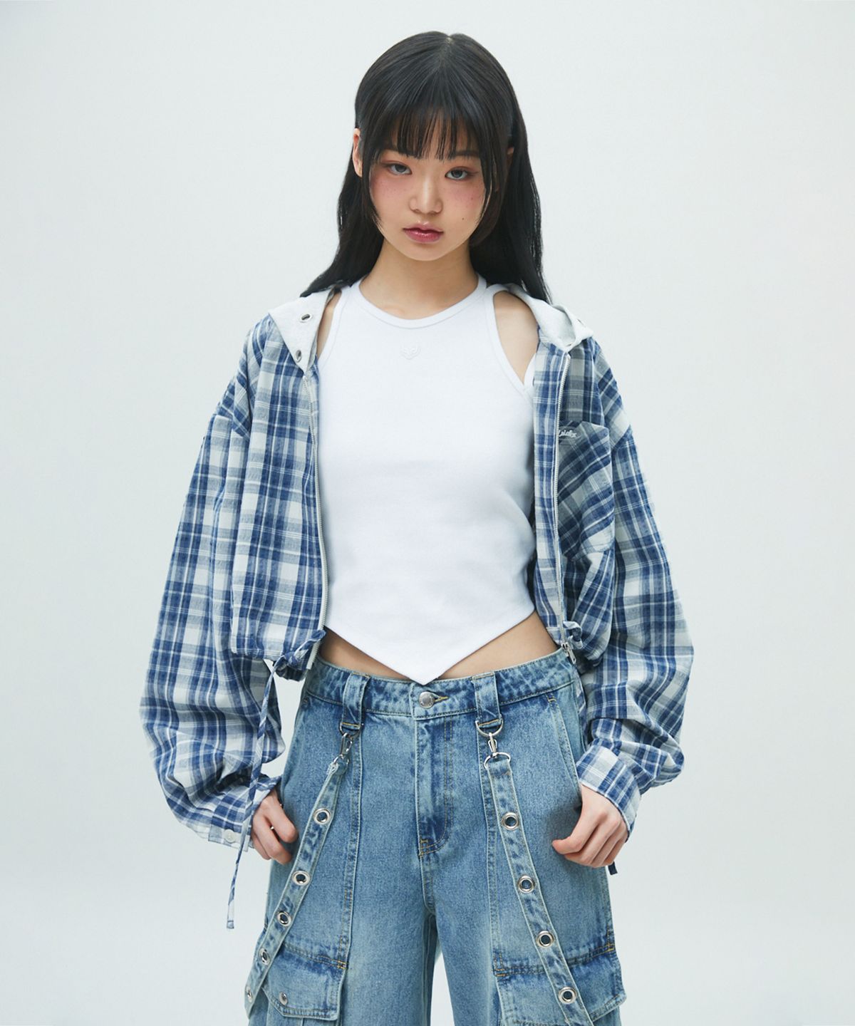 라라폭스(LALAFOX) CHECK HOODIE ZIP-UP 체크후드집업 NAVY BR2WJ004