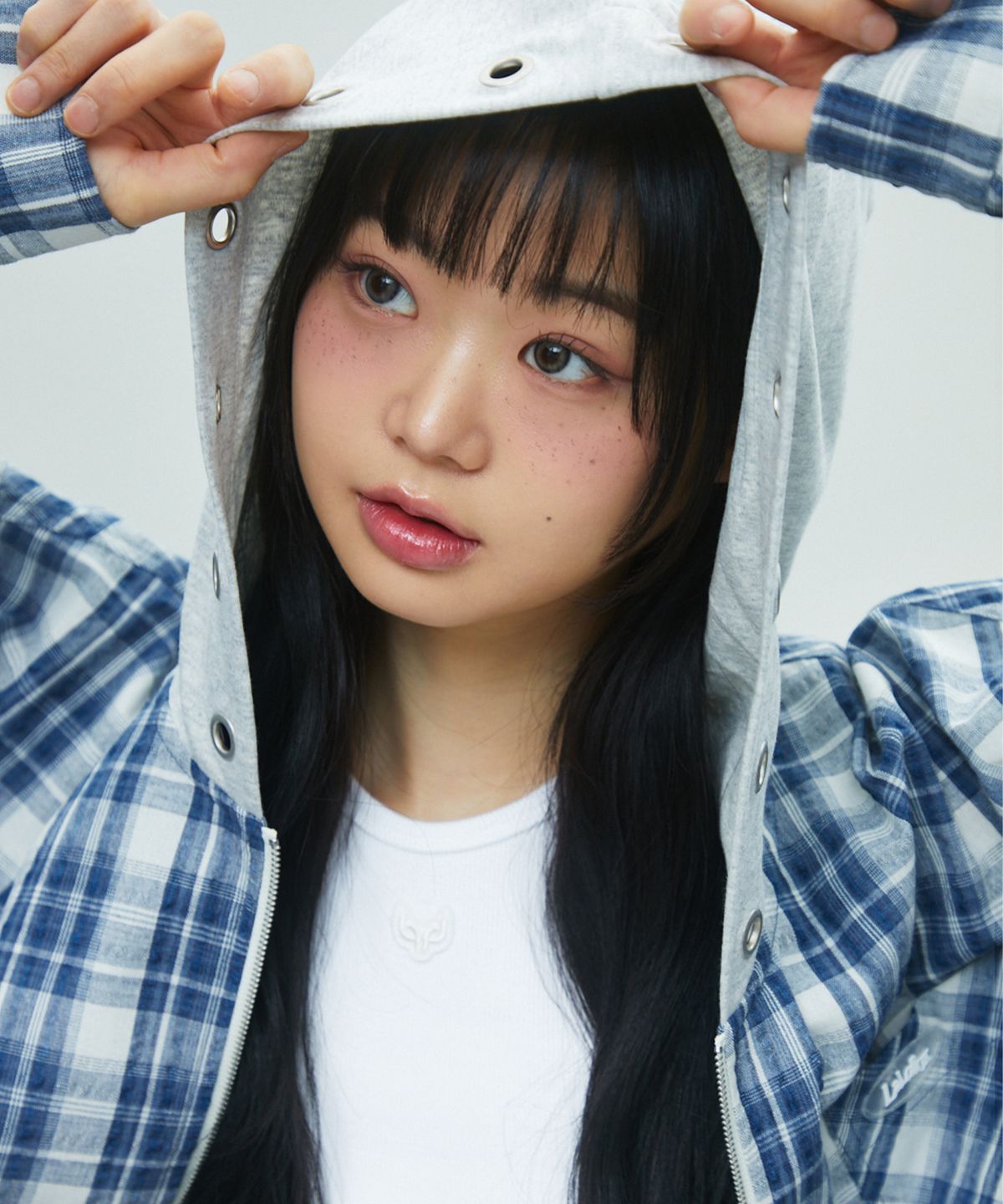 라라폭스(LALAFOX) CHECK HOODIE ZIP-UP 체크후드집업 NAVY BR2WJ004