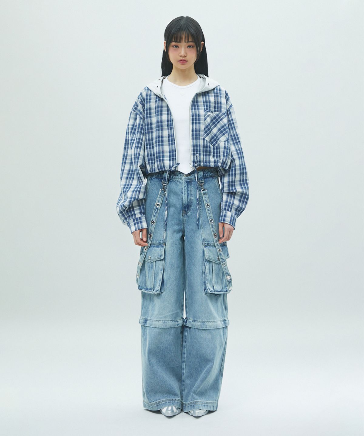 라라폭스(LALAFOX) CHECK HOODIE ZIP-UP 체크후드집업 NAVY BR2WJ004