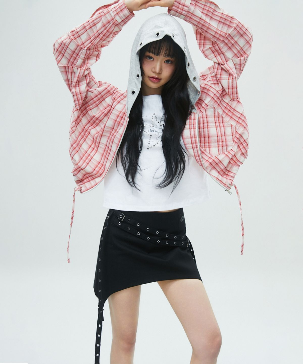 라라폭스(LALAFOX) CHECK HOODIE ZIP-UP 체크후드집업 PINK BR2WJ003