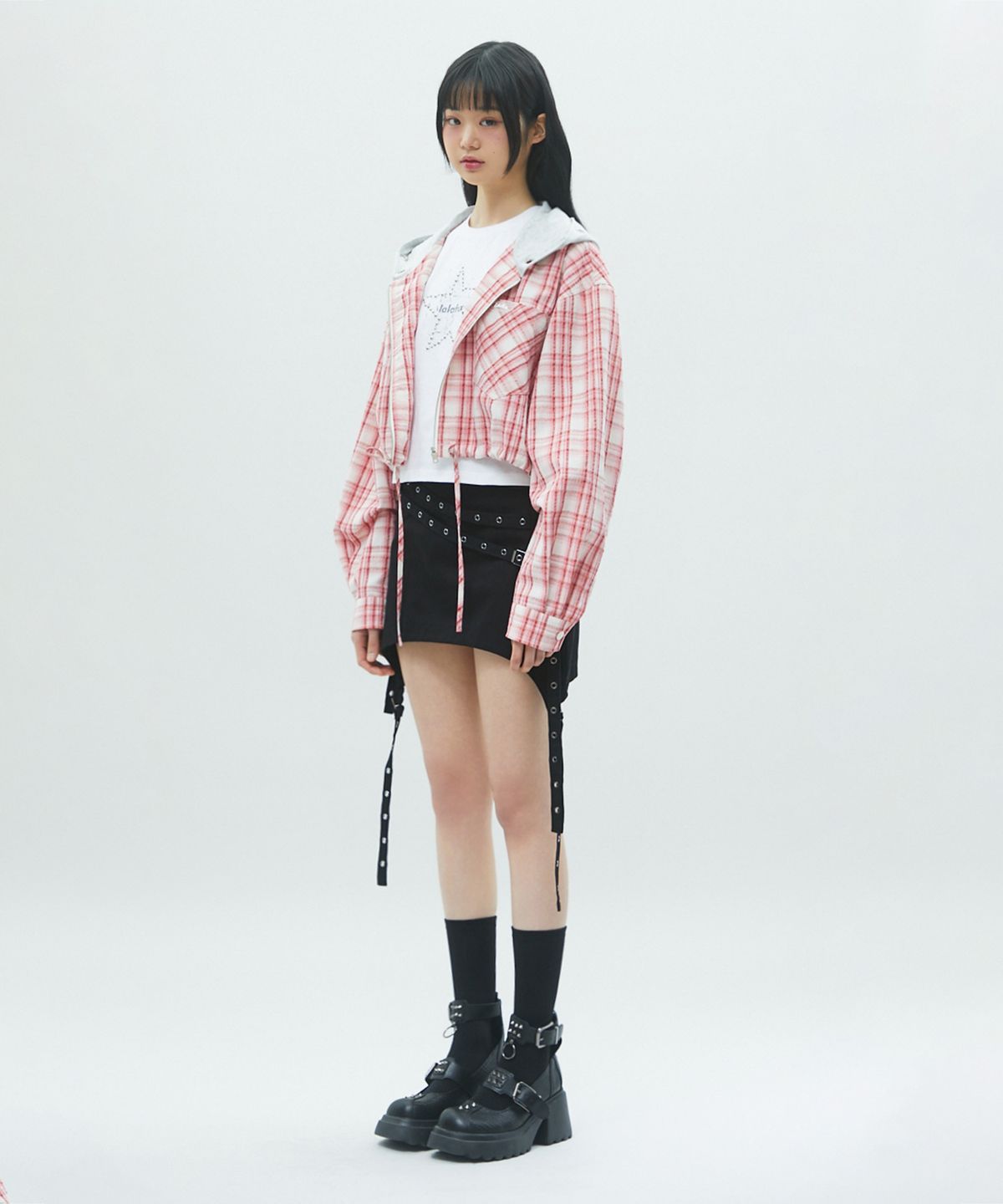 라라폭스(LALAFOX) CHECK HOODIE ZIP-UP 체크후드집업 PINK BR2WJ003
