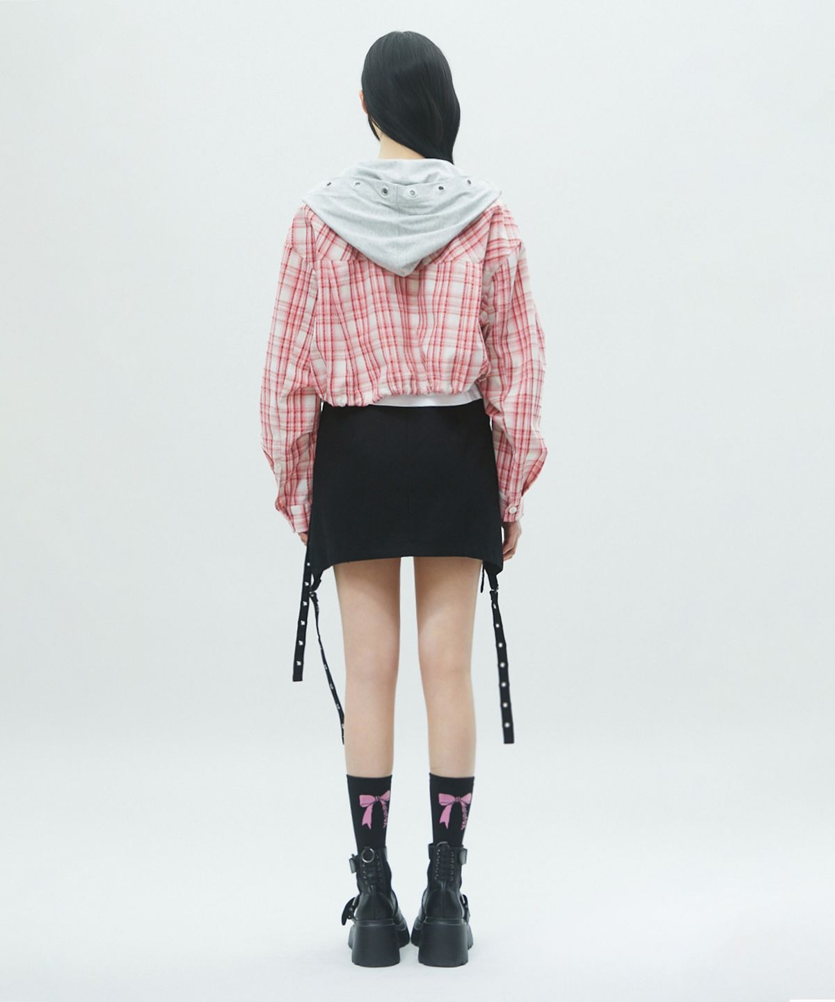 라라폭스(LALAFOX) CHECK HOODIE ZIP-UP 체크후드집업 PINK BR2WJ003
