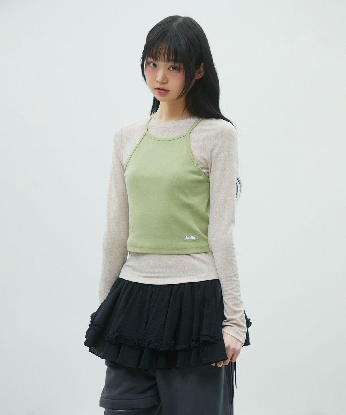 라라폭스(LALAFOX) DOUBLE LAYERED T-SHIRT 레이어드 티 GREEN BR2CL003
