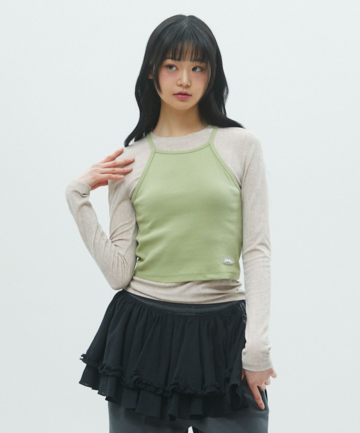 라라폭스(LALAFOX) DOUBLE LAYERED T-SHIRT 레이어드 티 GREEN BR2CL003