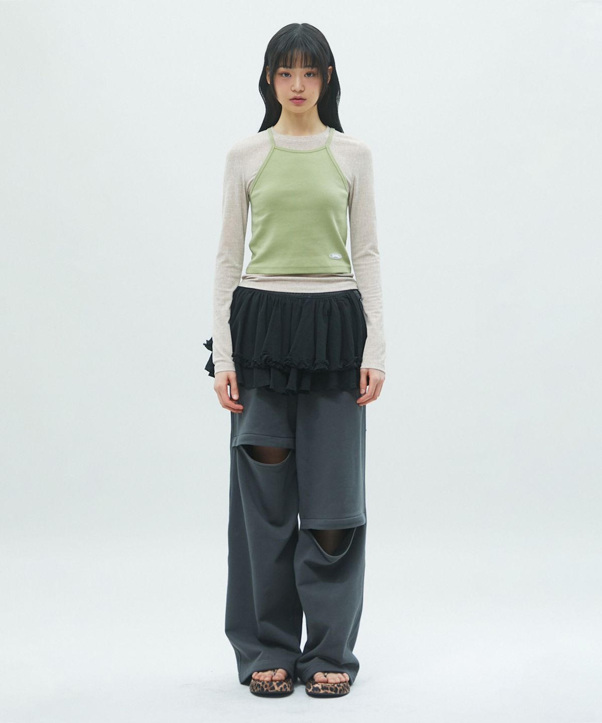라라폭스(LALAFOX) DOUBLE LAYERED T-SHIRT 레이어드 티 GREEN BR2CL003