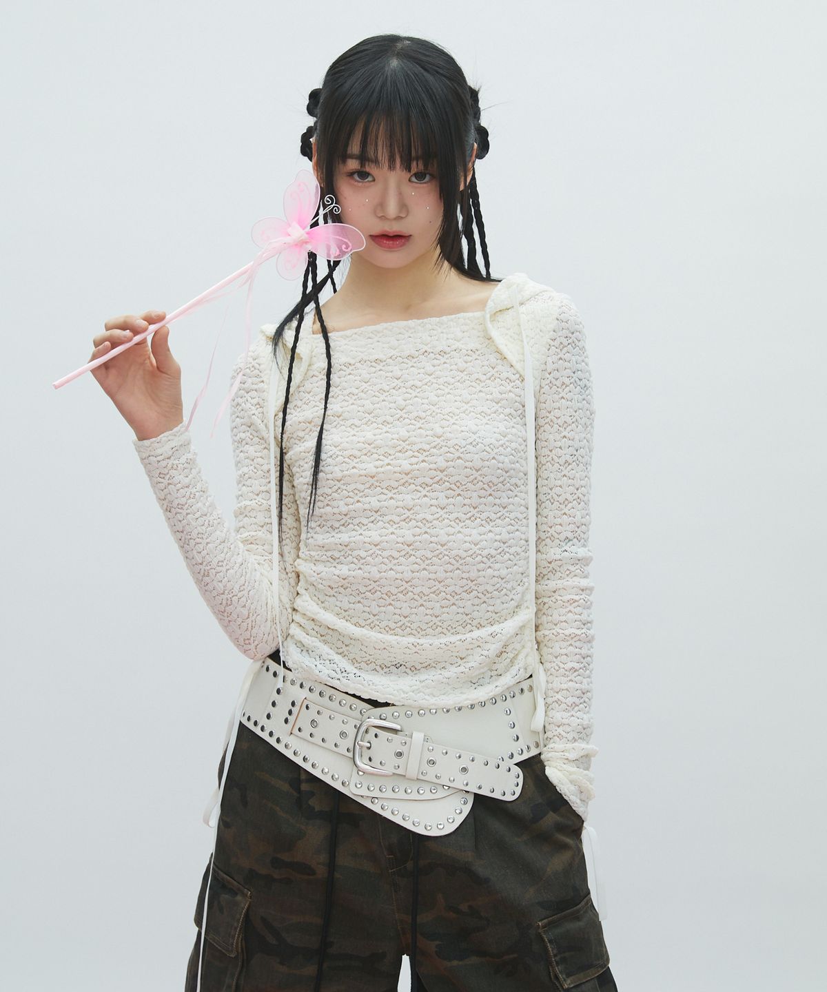 라라폭스(LALAFOX) LACE BOAT NECK HOODIE 레이스 후드티 WHITE BR2CL007
