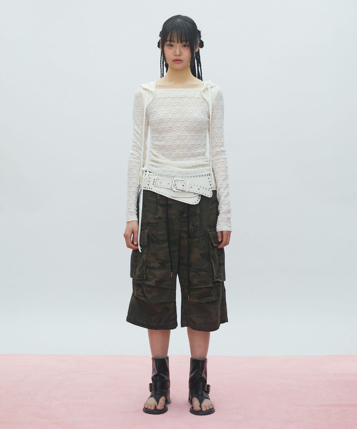 라라폭스(LALAFOX) LACE BOAT NECK HOODIE 레이스 후드티 WHITE BR2CL007