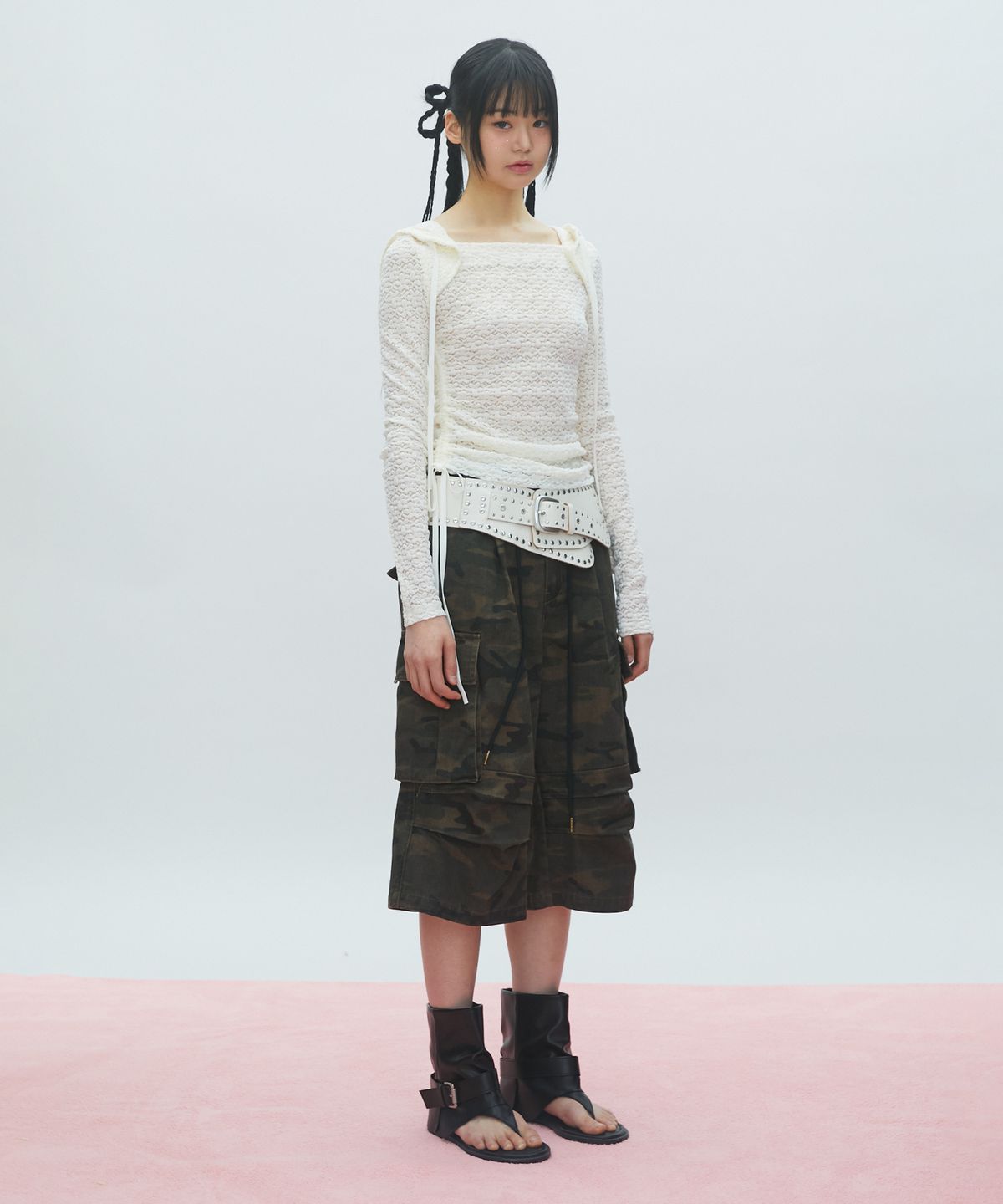 라라폭스(LALAFOX) LACE BOAT NECK HOODIE 레이스 후드티 WHITE BR2CL007