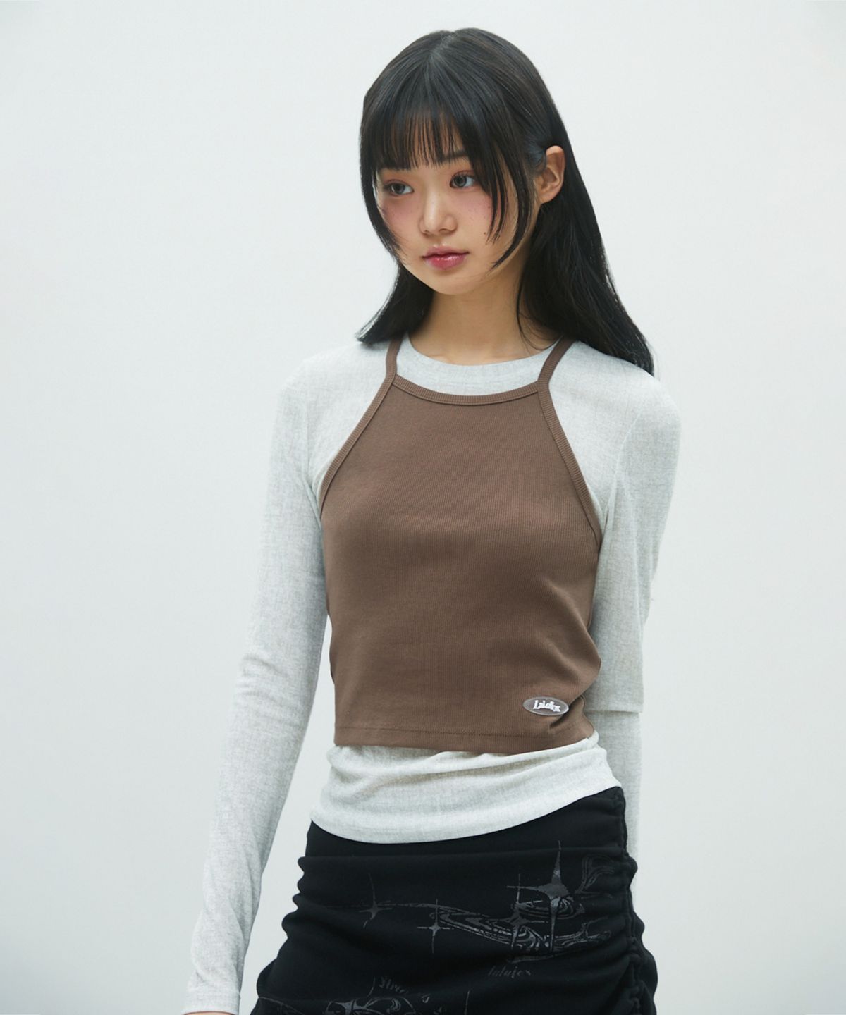 라라폭스(LALAFOX) DOUBLE LAYERED T-SHIRT 레이어드 티 BROWN BR2CL002